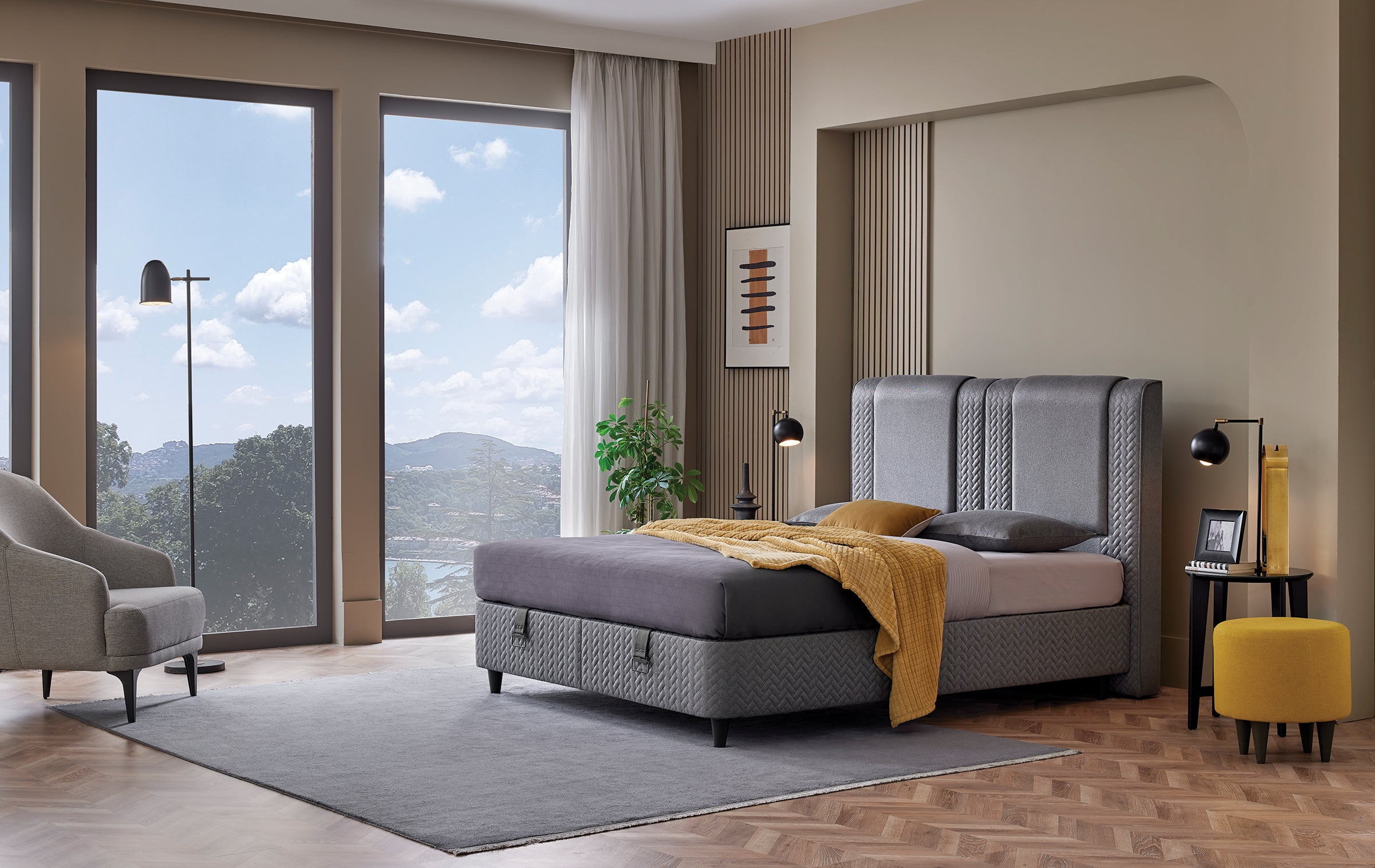 Тапицирано легло «Visco Dynamic» + Матрак и табла - с място за съхранение, матрак с технология Fresche