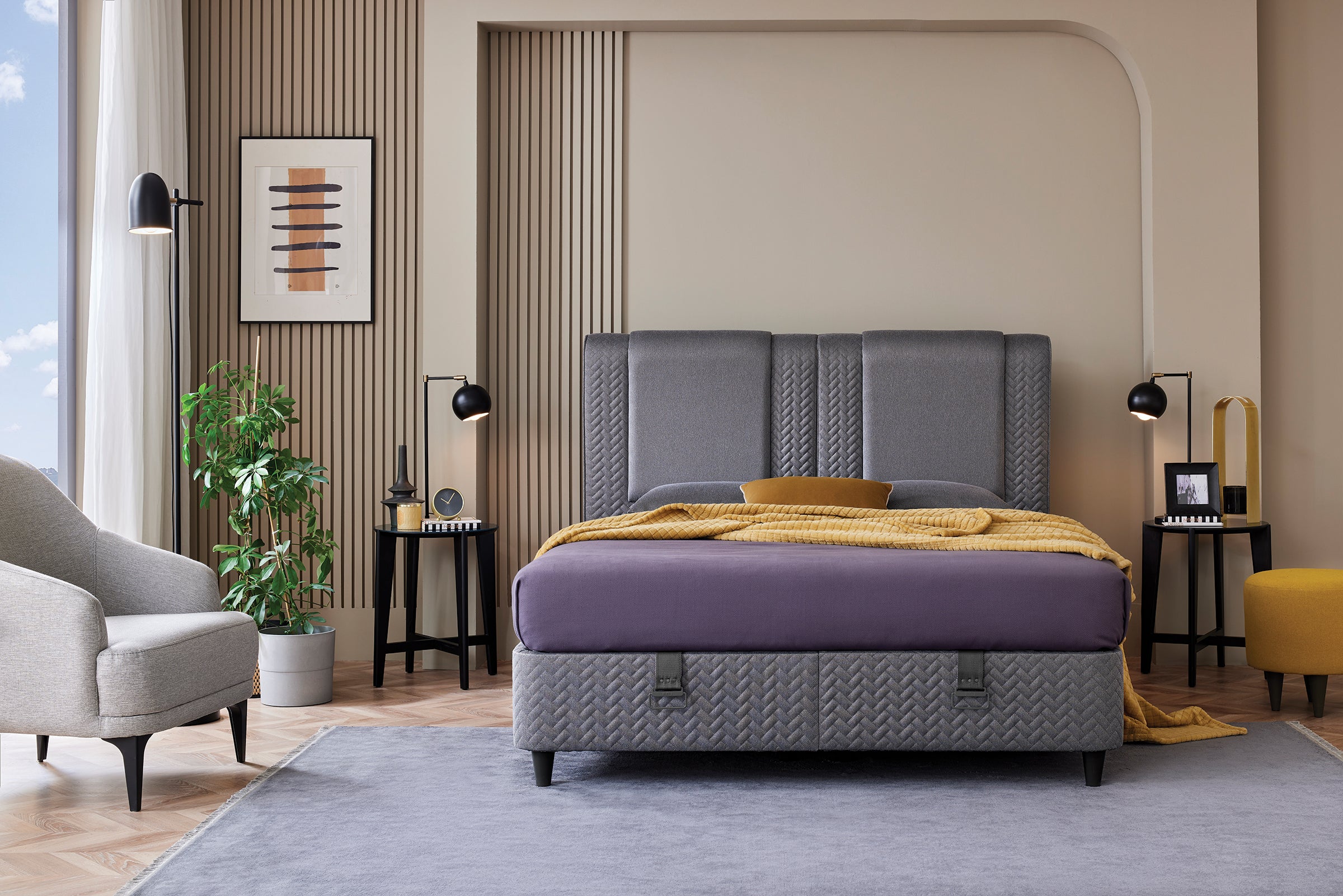 Тапицирано легло «Visco Dynamic» + Матрак и табла - с място за съхранение, матрак с технология Fresche