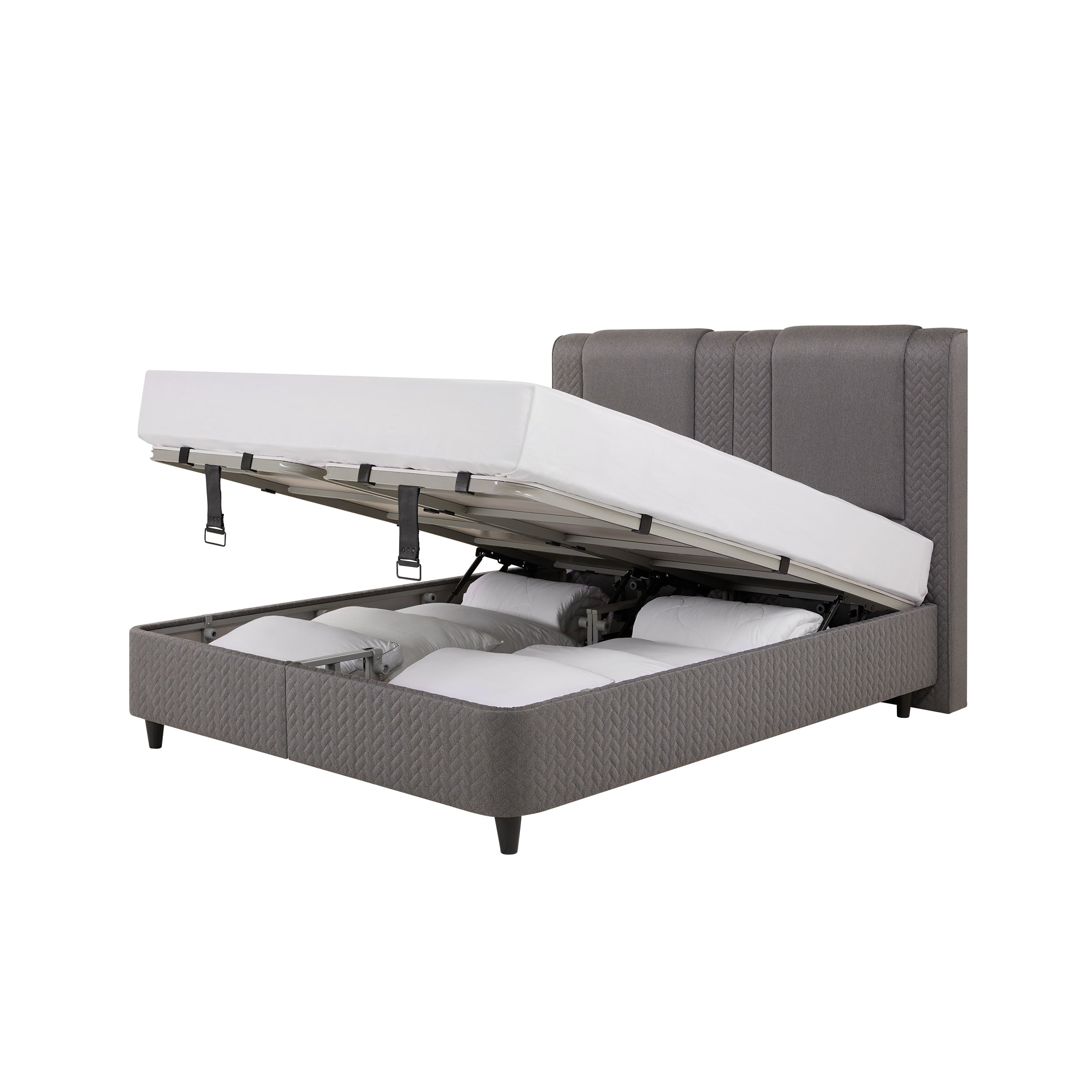 Тапицирано легло «Visco Dynamic» + Матрак и табла - с място за съхранение, матрак с технология Fresche