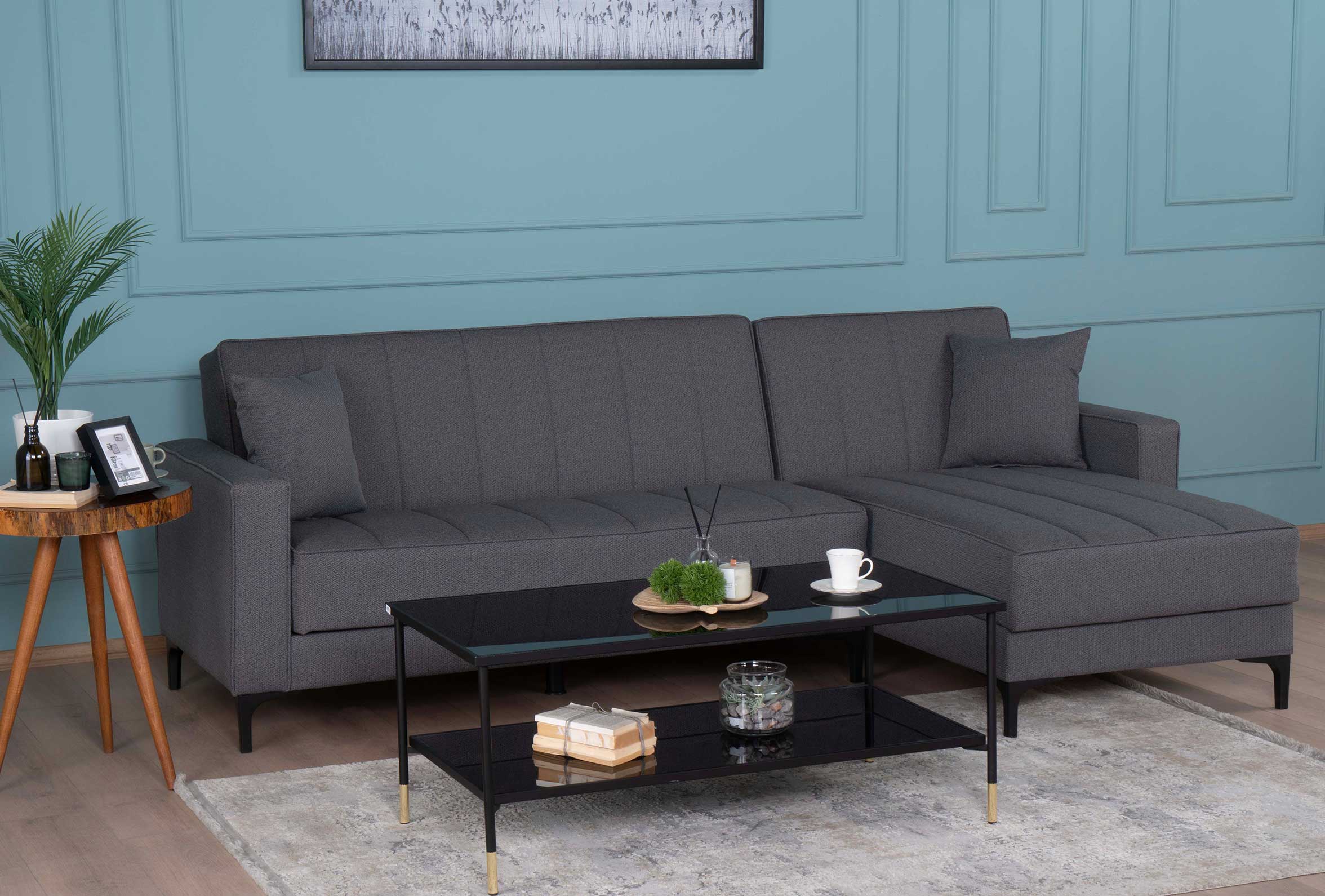 Ъглов разтегателен диван «Vela» + две декоративни възглавници, ширина 259см