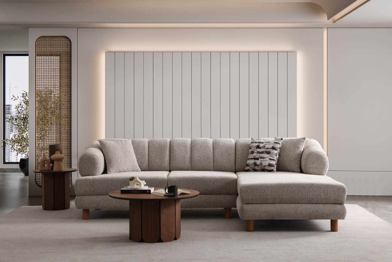 Ъглов разтегателен диван «Lion» + три декоративни възглавници, с място за съхранение, ширина 265см