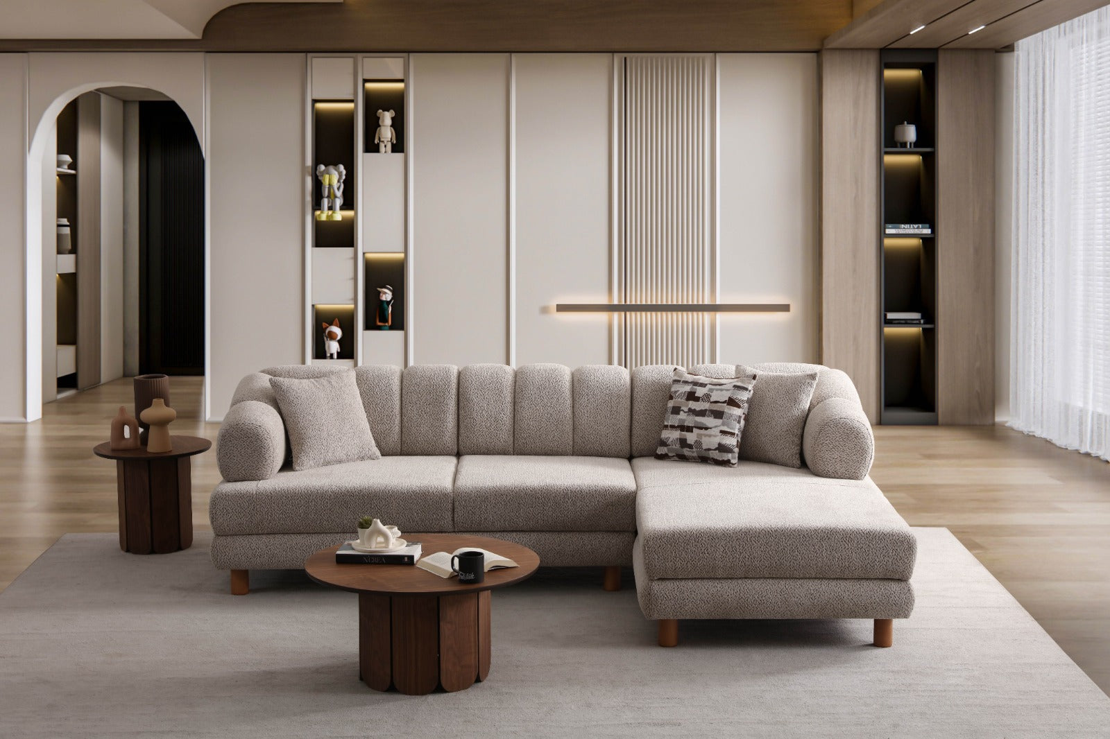 Ъглов разтегателен диван «Lion» + три декоративни възглавници, с място за съхранение, ширина 265см