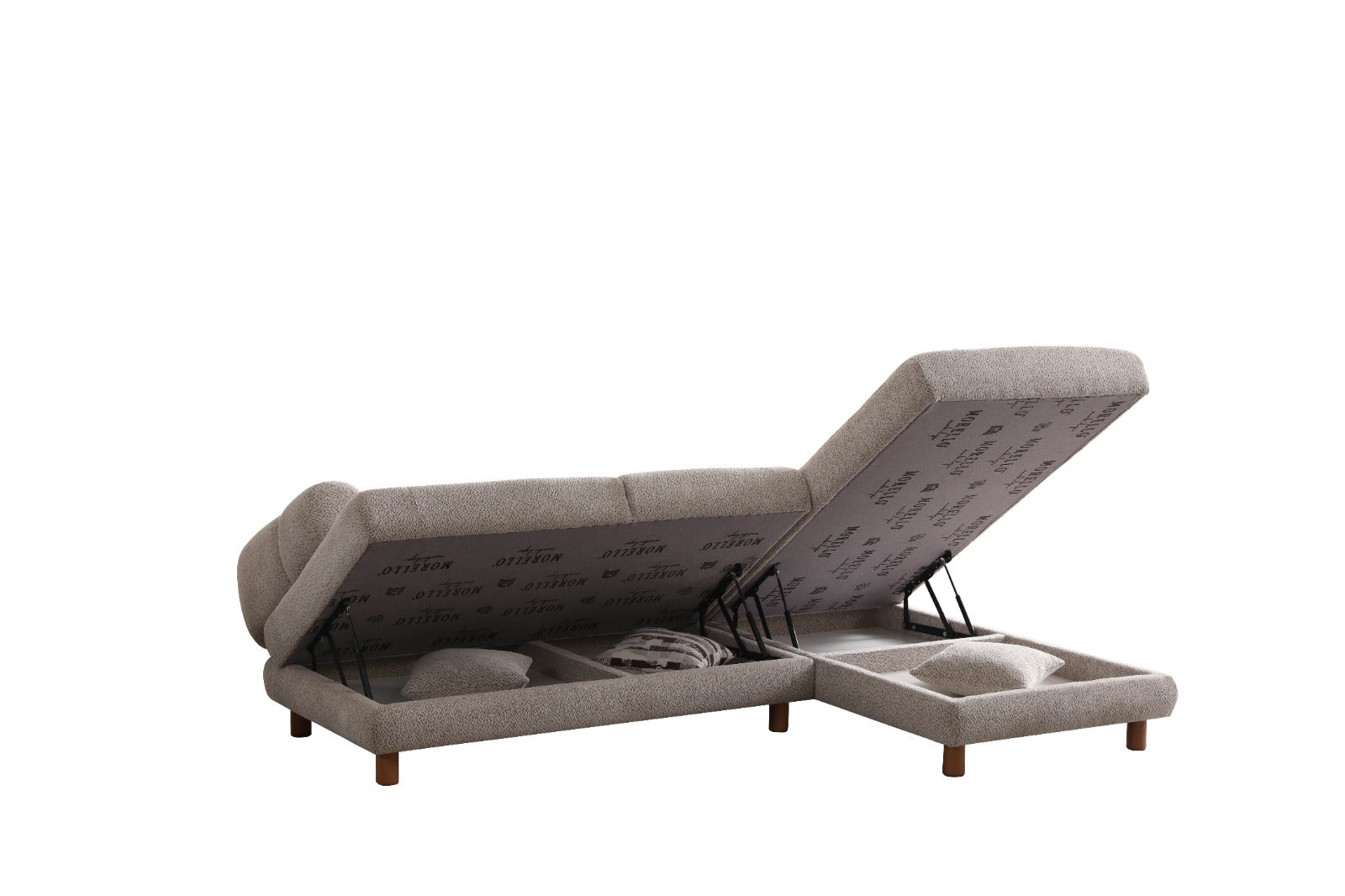 Ъглов разтегателен диван «Lion» + три декоративни възглавници, с място за съхранение, ширина 265см