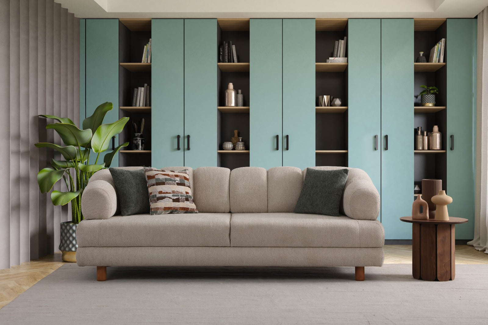 Триместен разтегателен диван «Lion» + 2 декоративни възглавници, с място за съхранение, ширина 230см