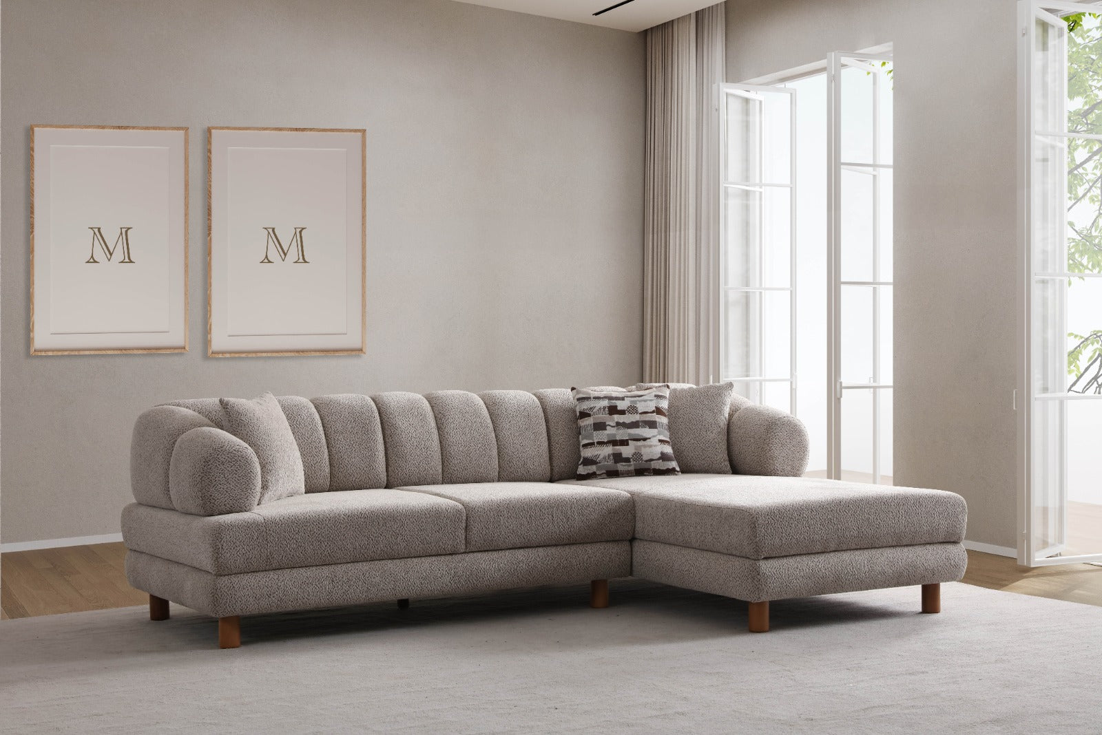 Ъглов разтегателен диван «Lion» + три декоративни възглавници, с място за съхранение, ширина 265см