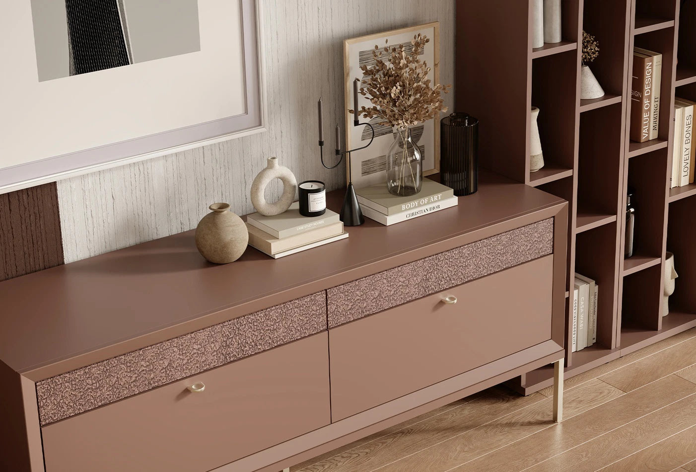 Бюфет «Fit & Flex» с четири чекмеджета, метални крака, размер 160х68х48см