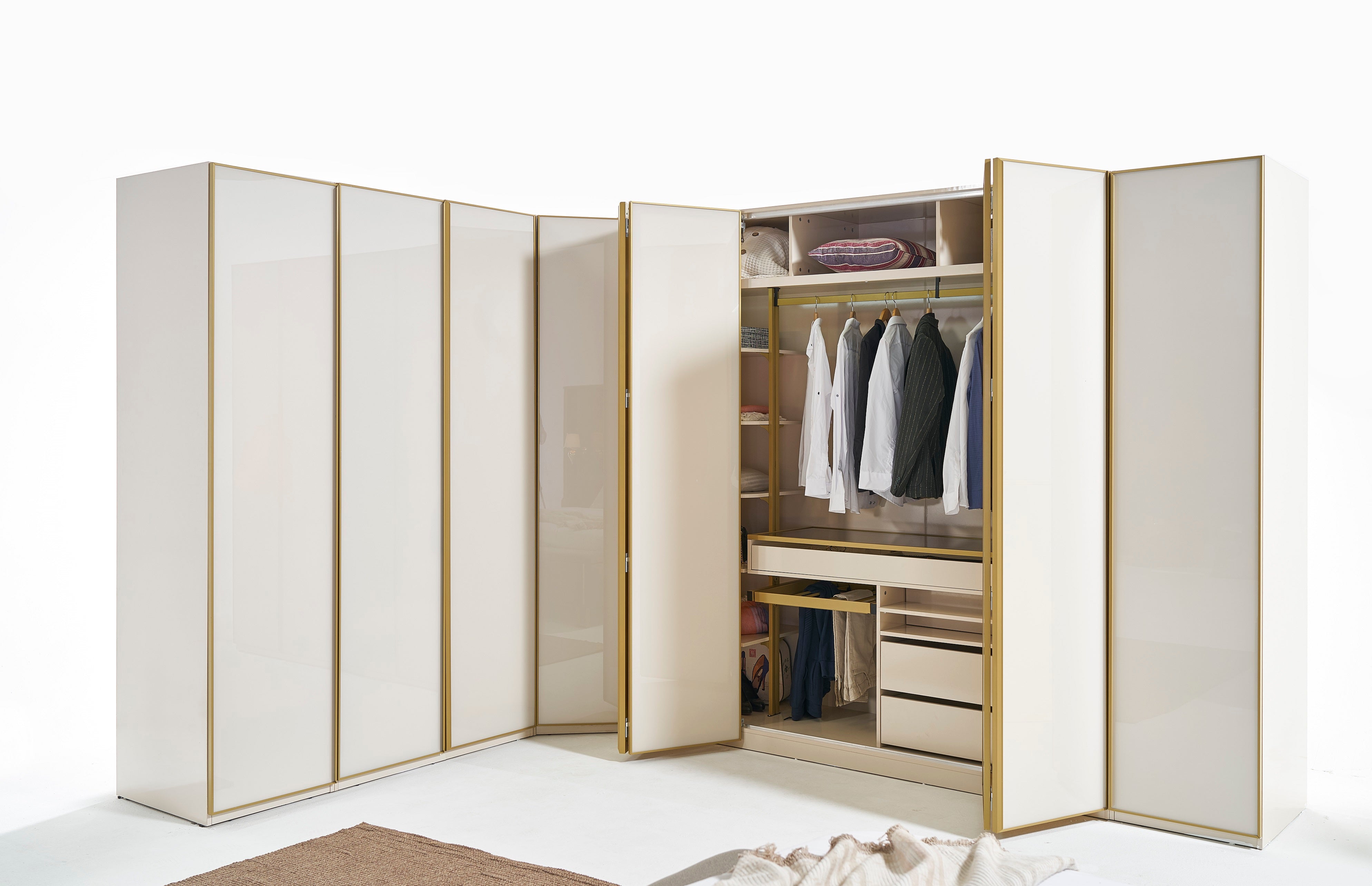 Модулен гардероб «Kapadokya» - 4 модула, с осветление, стъклени врати