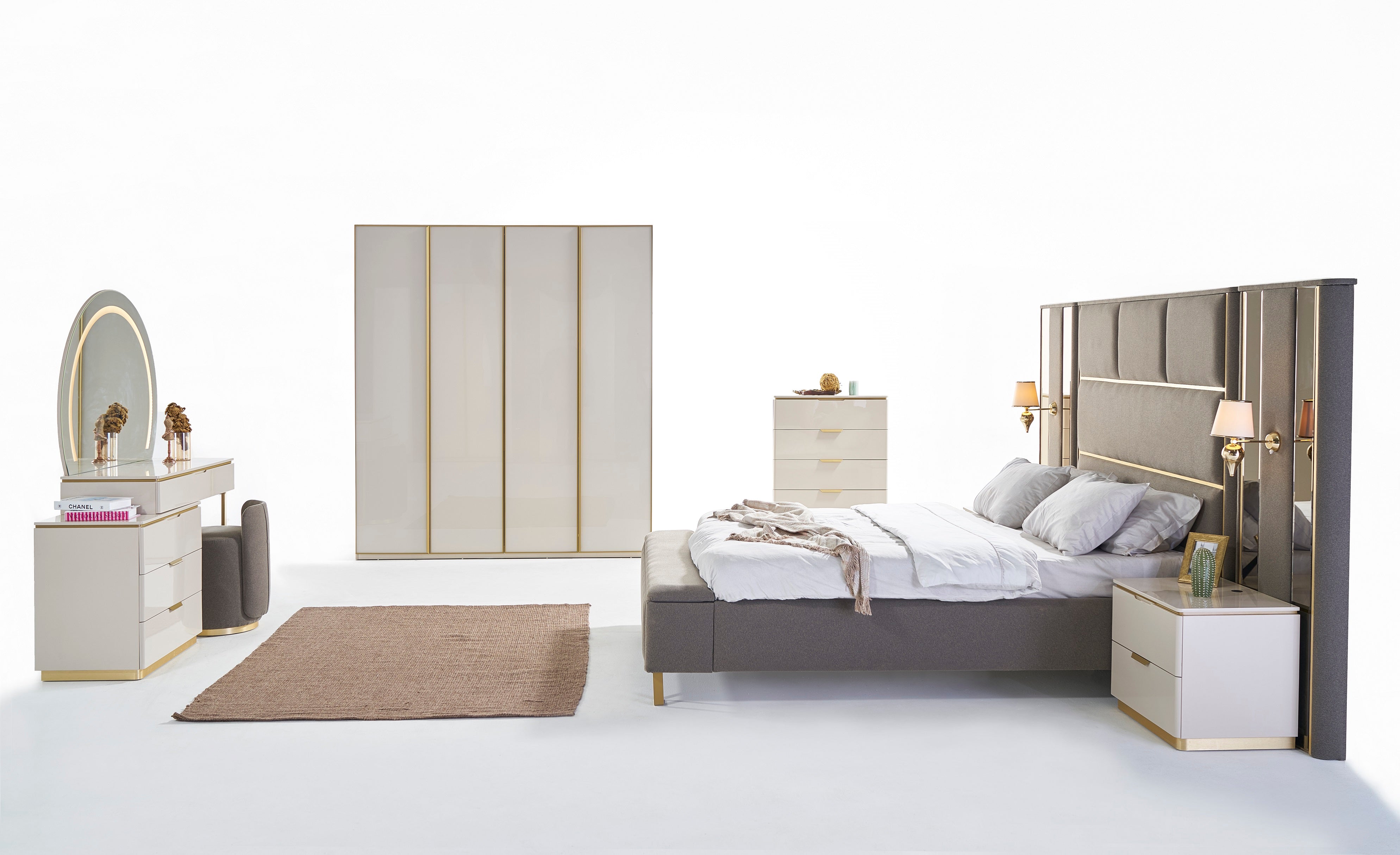 Модулен гардероб «Kapadokya» - 4 модула, с осветление, стъклени врати