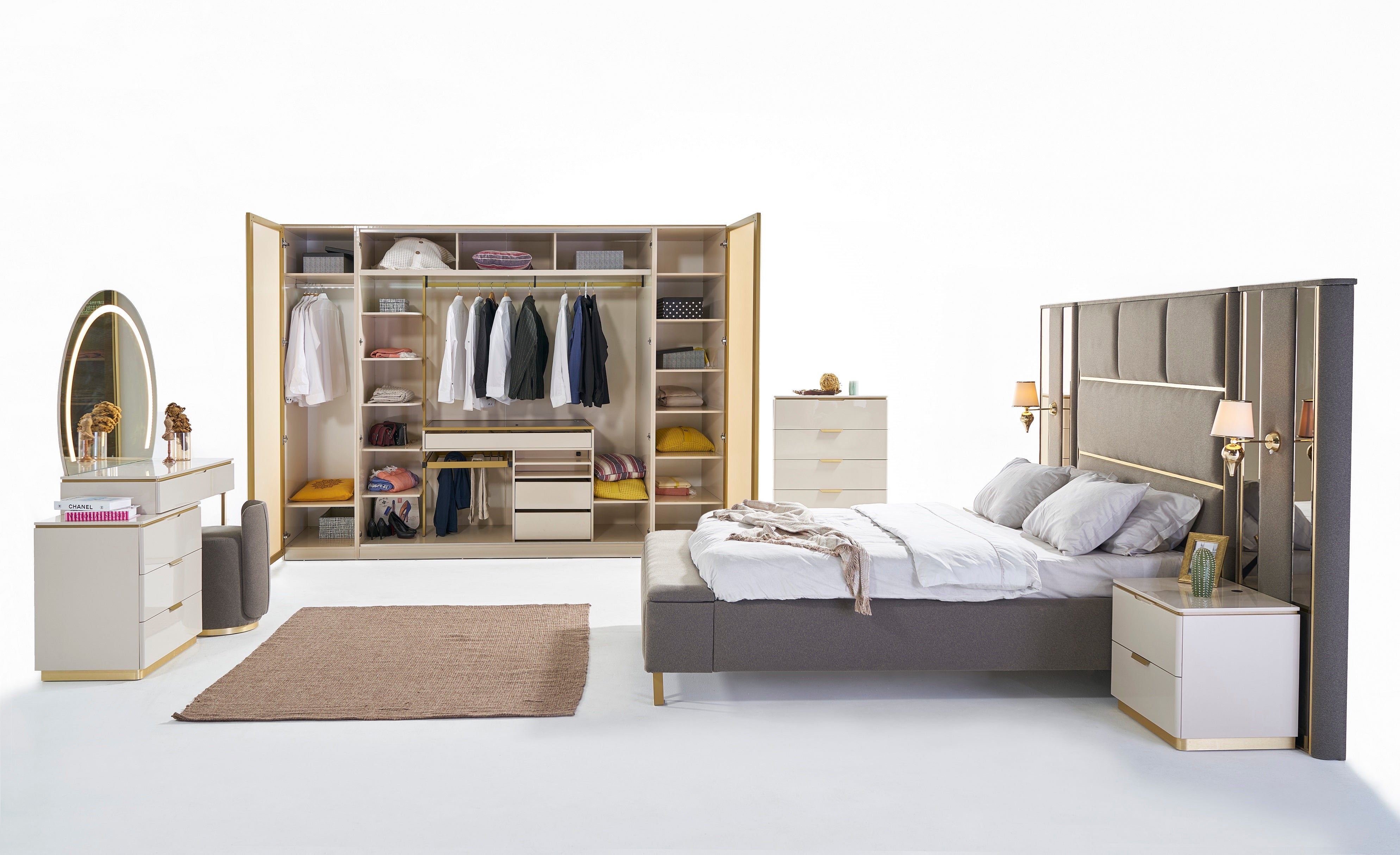 Модулен гардероб «Kapadokya» - 4 модула, с осветление, стъклени врати