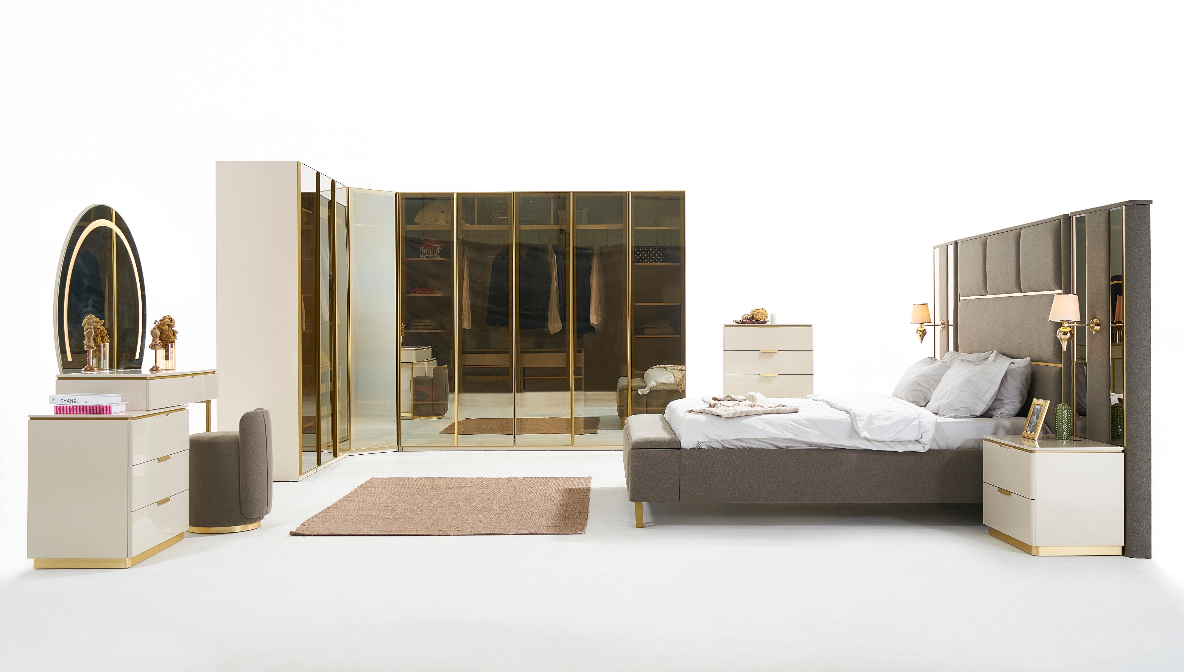 Модулен гардероб «Kapadokya» - 4 модула, с осветление, стъклени врати