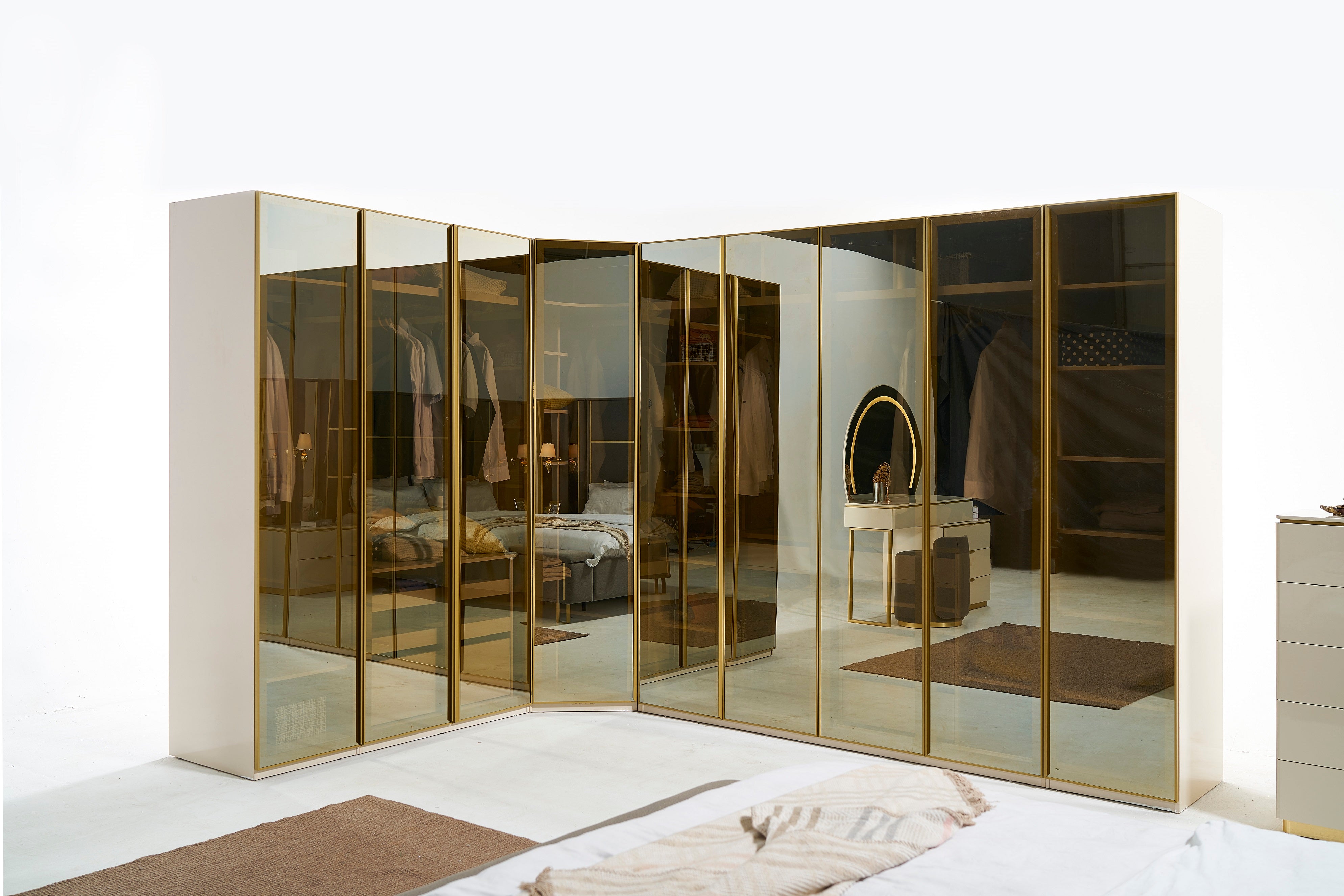 Модулен гардероб «Kapadokya» - 4 модула, с осветление, стъклени врати