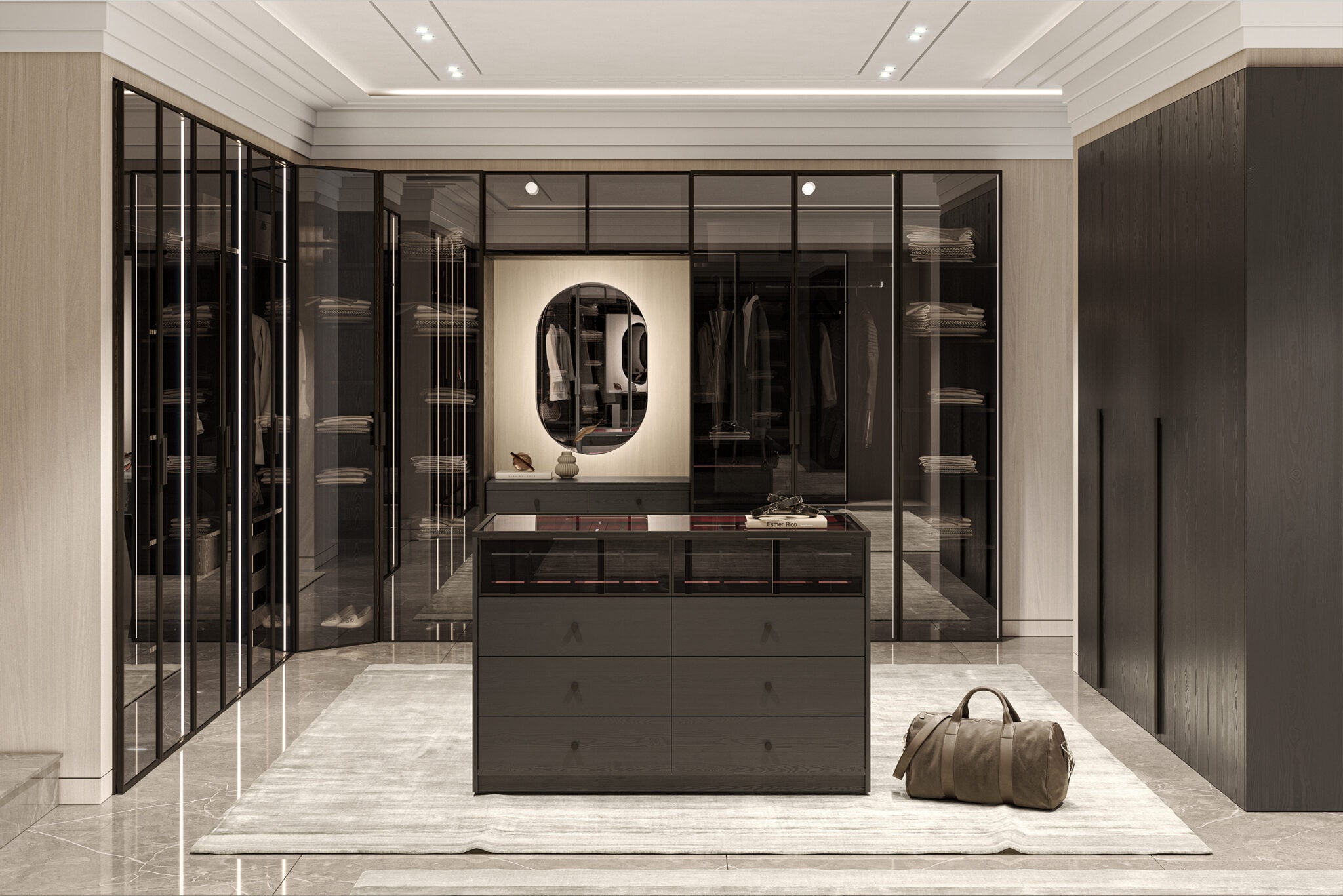 19 конфигурирани модула за гардероб «Alfa» - с осветление, чекмеджета, лостове за закачалки и рафтове