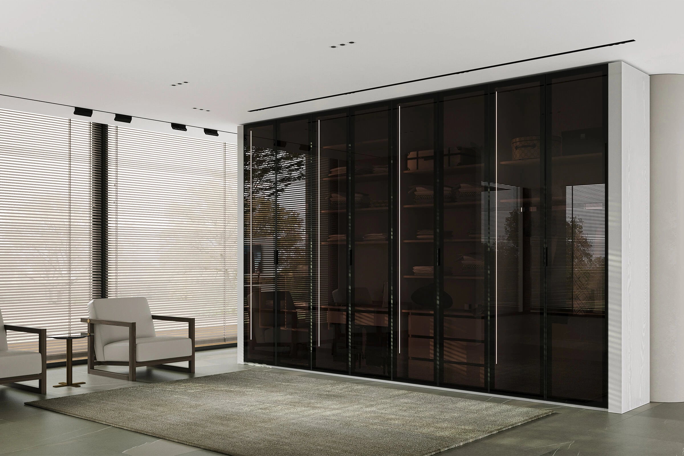 19 конфигурирани модула за гардероб «Alfa» - с осветление, чекмеджета, лостове за закачалки и рафтове