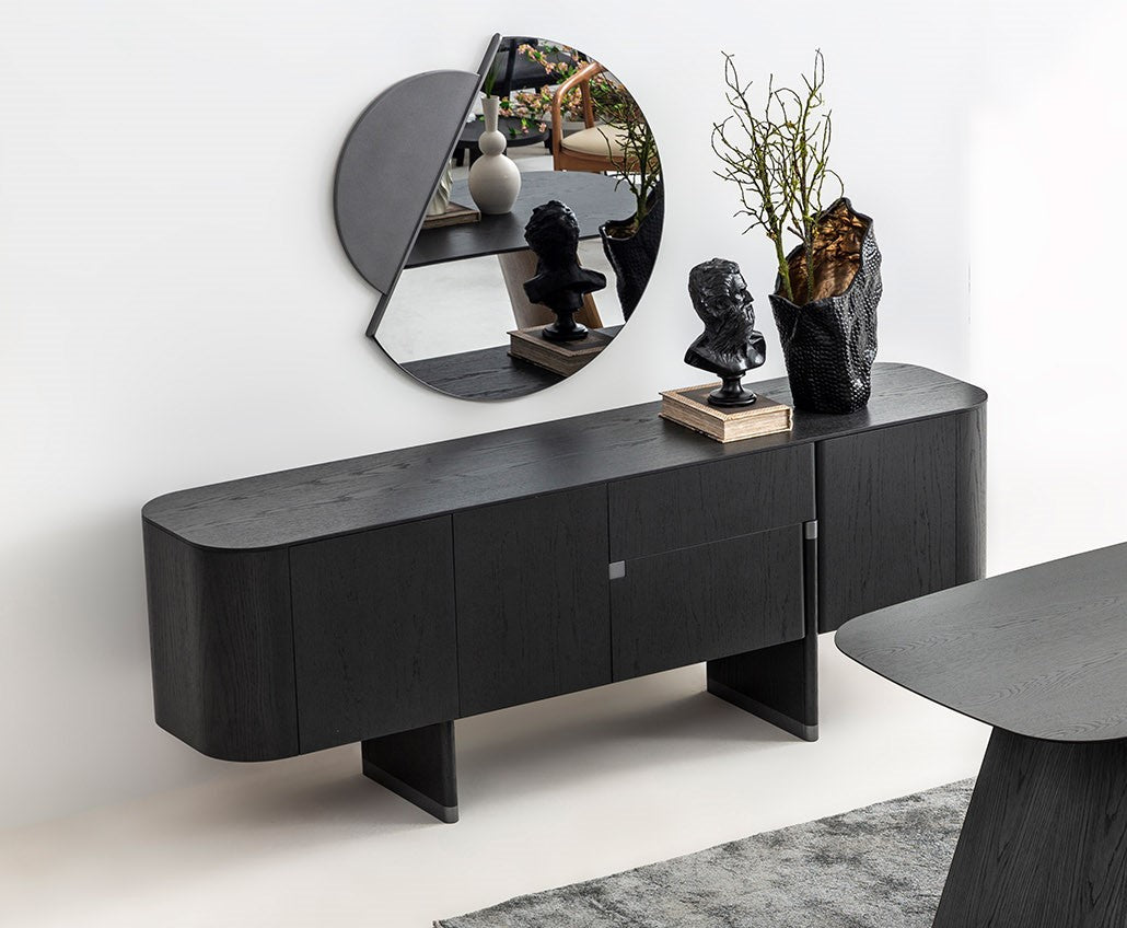 Бюфет «Delta Antrasit» с естествен фурнир, с две чекмеджета, размер 220х79х51см