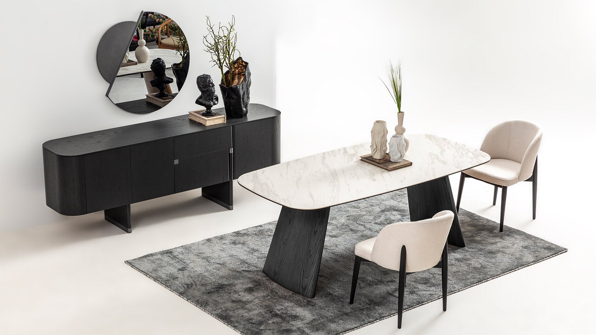 Бюфет «Delta Antrasit» с естествен фурнир, с две чекмеджета, размер 220х79х51см