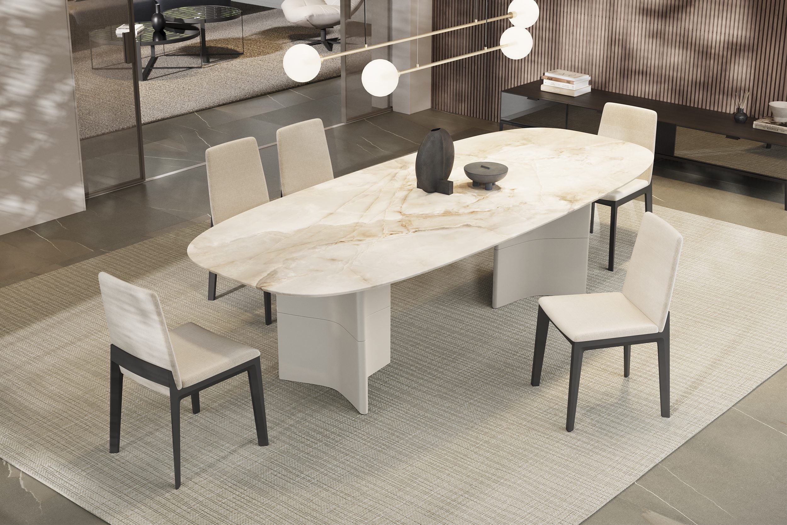 Трапезна маса «Ark» + керамичен плот и естествен фурнир, размер 275х75х110см