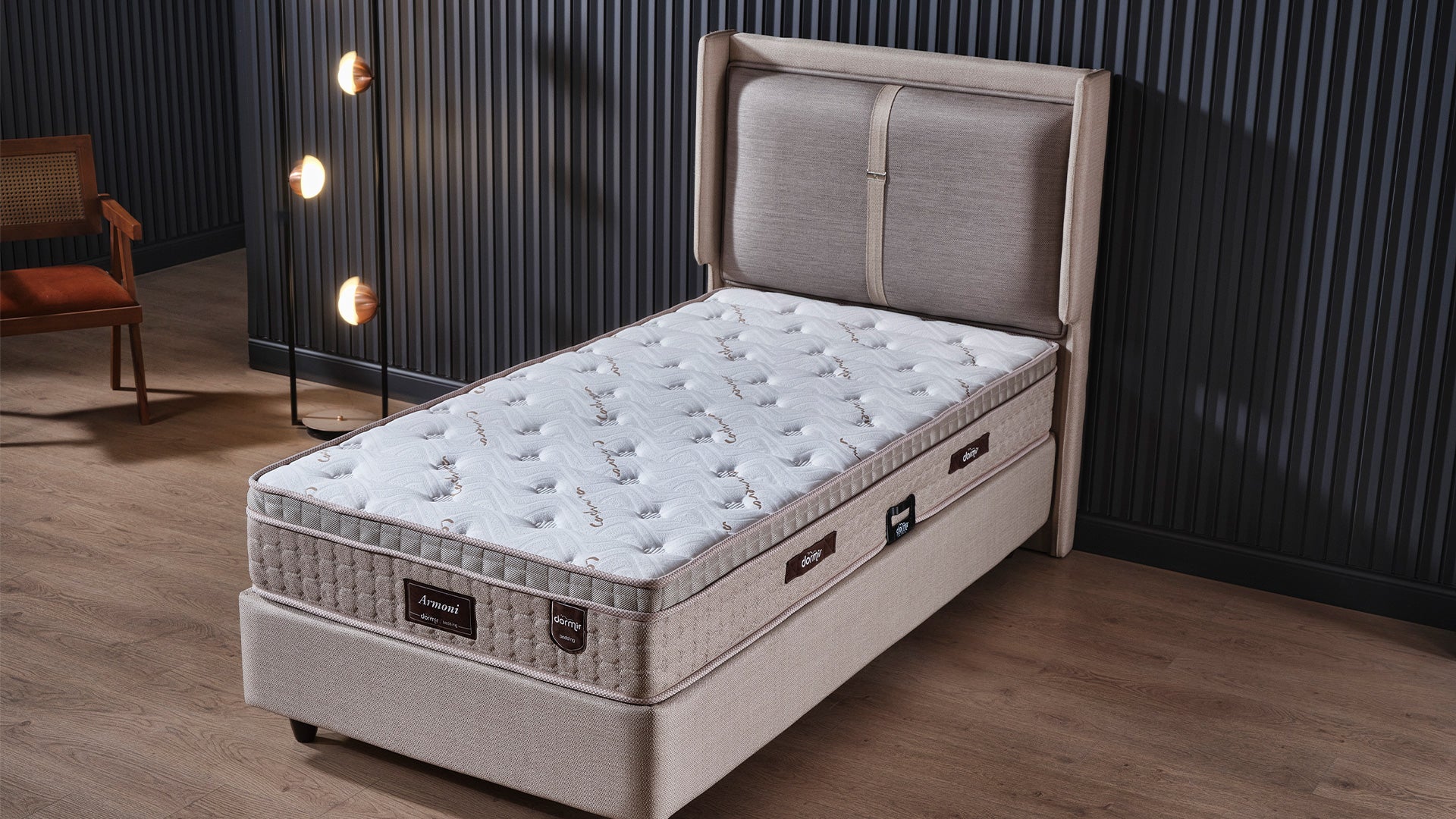 Тапицирано легло «Armoni» + Матрак и табла - с място за съхранение и система за безшумно затваряне