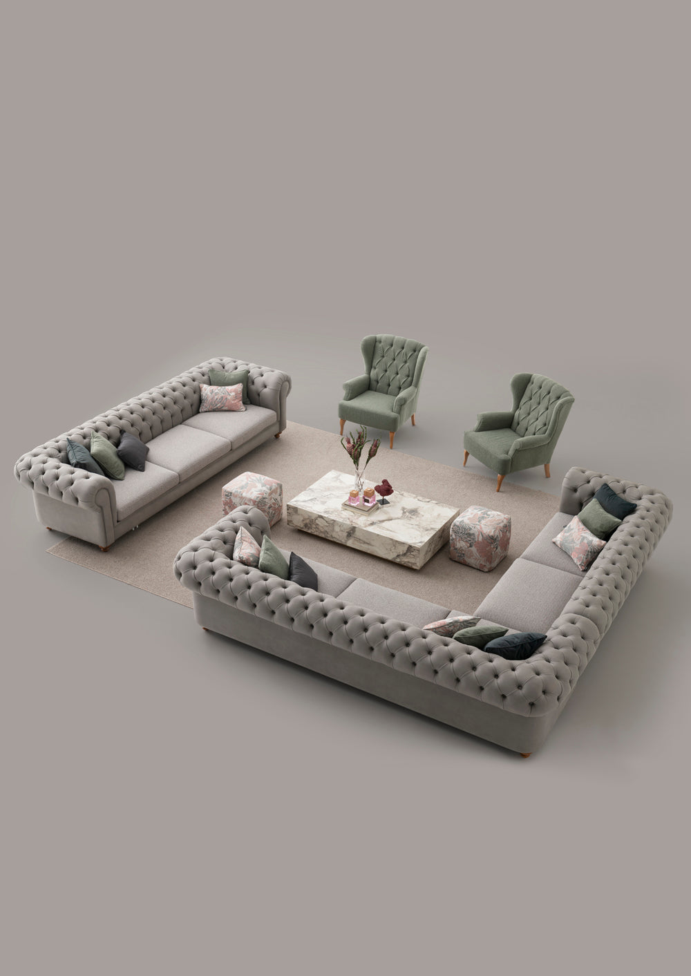 Триместен диван «Aspendos» + 2 декоративни възглавници, ширина 250см