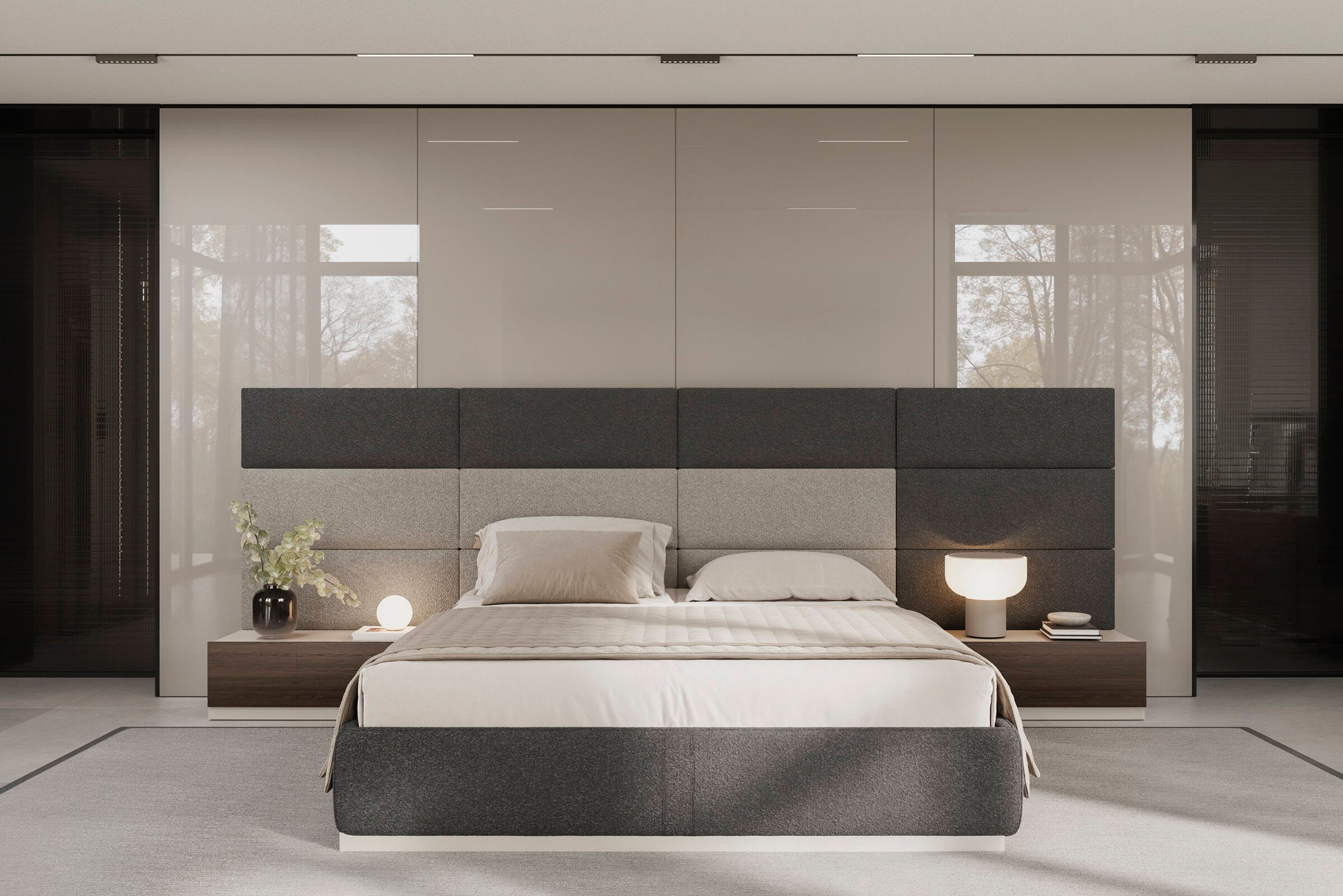 Тапицирано легло «Atlanta» + модулна табла - с място за съхранение, повдигащ механизъм