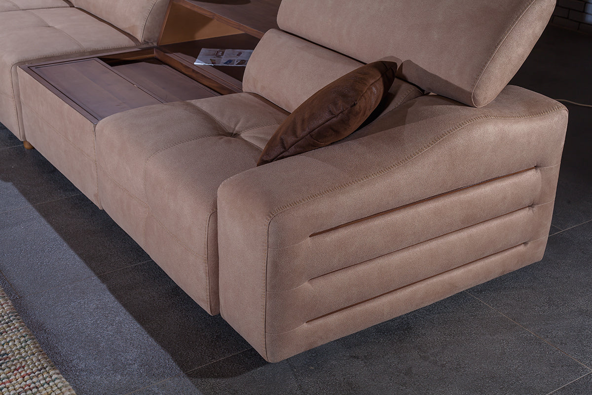 Ъглов разтегателен диван «Azra» + електрически механизъм, USB зарядна станция, ширина 390см