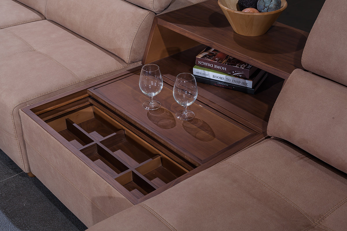 Ъглов разтегателен диван «Azra» + електрически механизъм, USB зарядна станция, ширина 390см