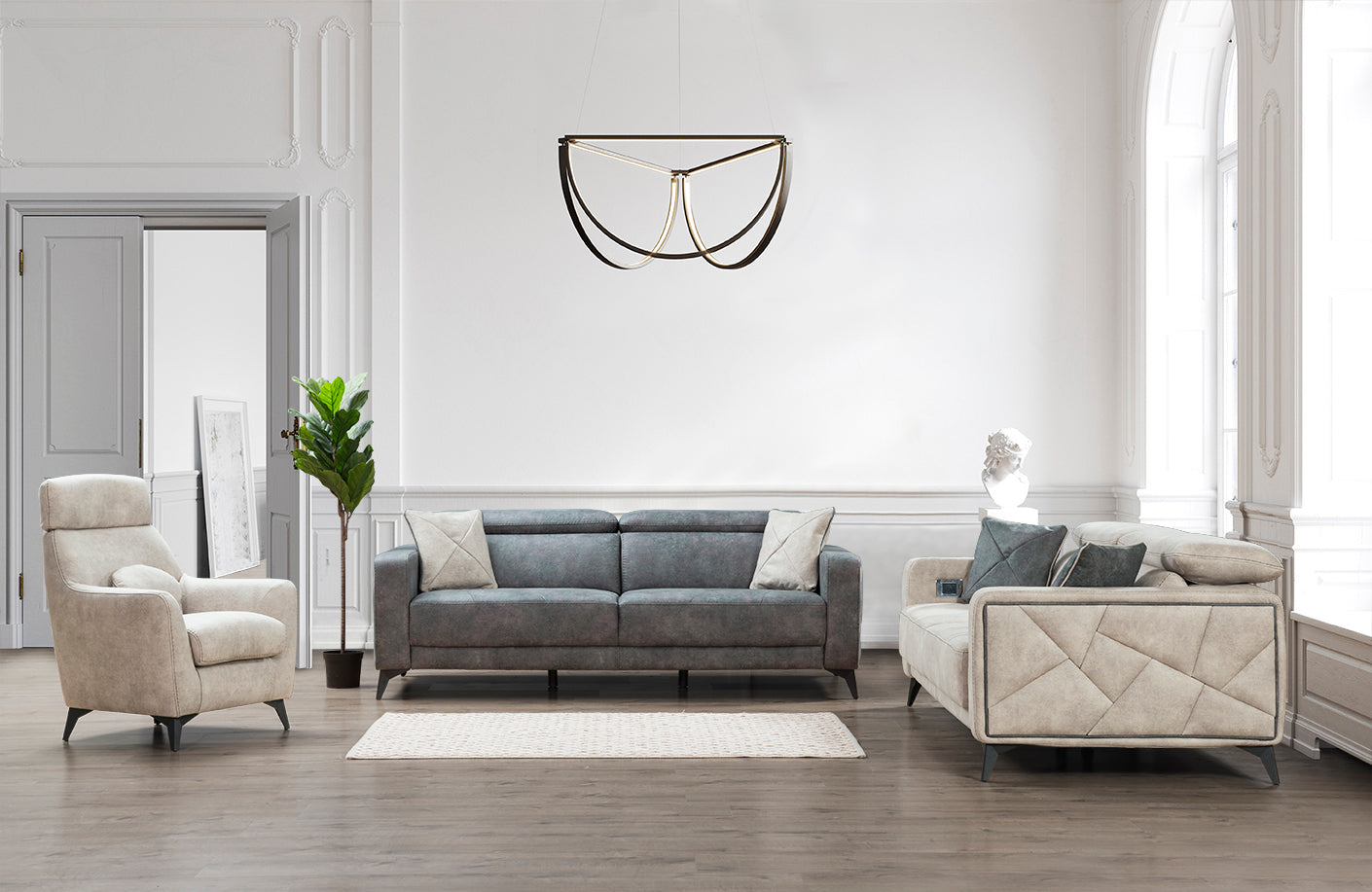 Триместен разтегателен диван «Basak» с електрически механизъм, USB зарядна станция, ширина 235см