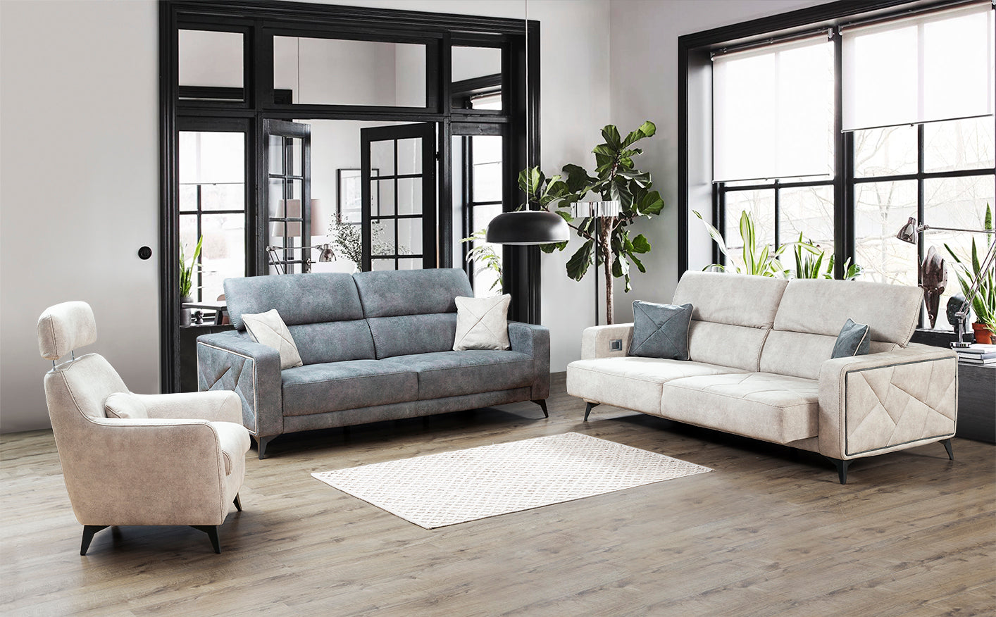 Триместен разтегателен диван «Basak» с електрически механизъм, USB зарядна станция, ширина 235см