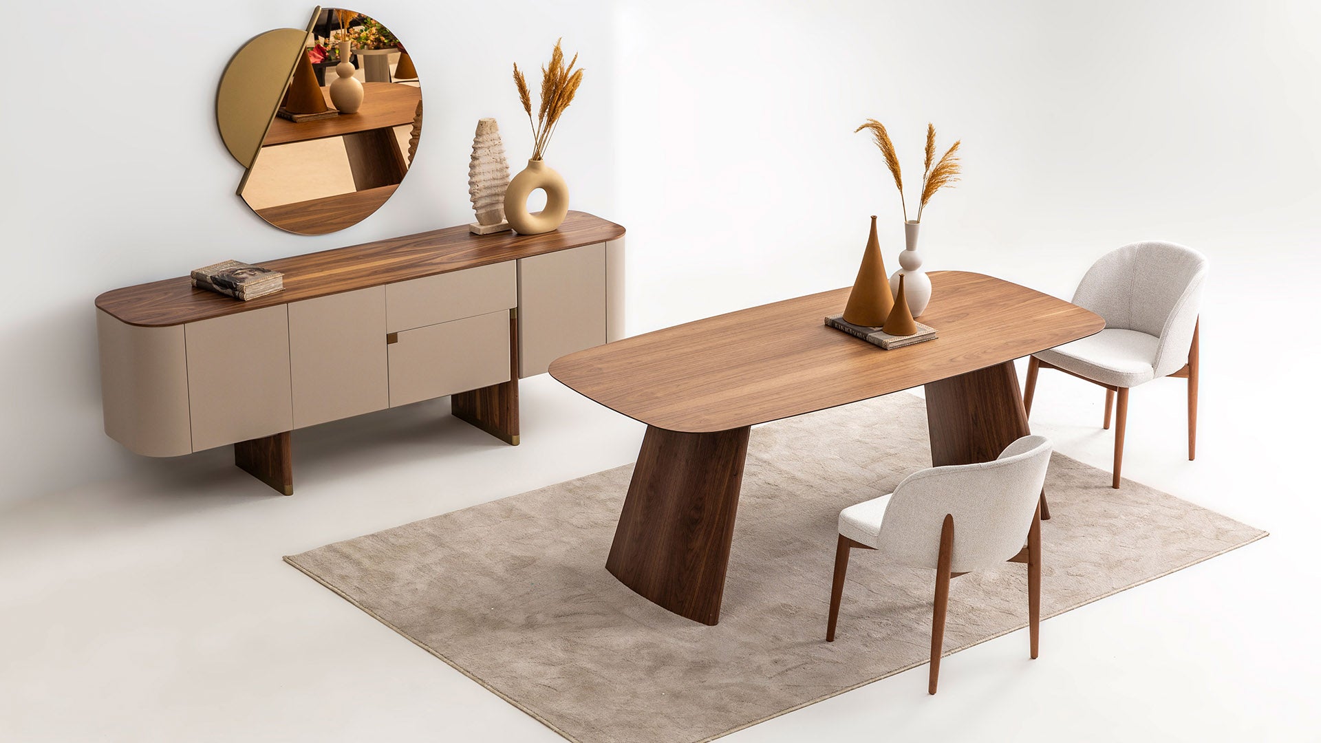 Трапезна маса «Delta Bej Walnut» + керамичен плот и естествен фурнир