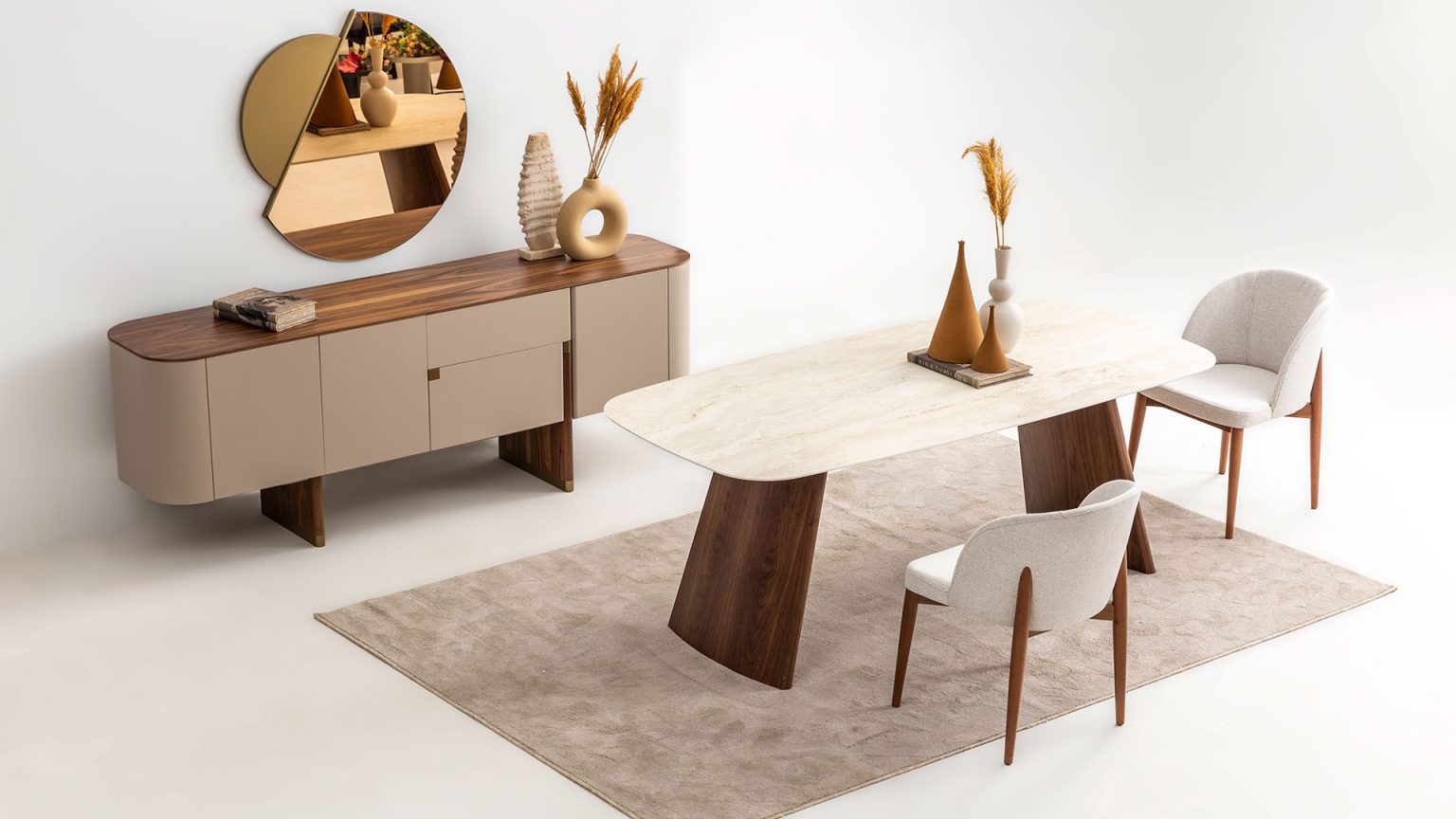 Трапезна маса «Delta Bej Walnut» + керамичен плот и естествен фурнир