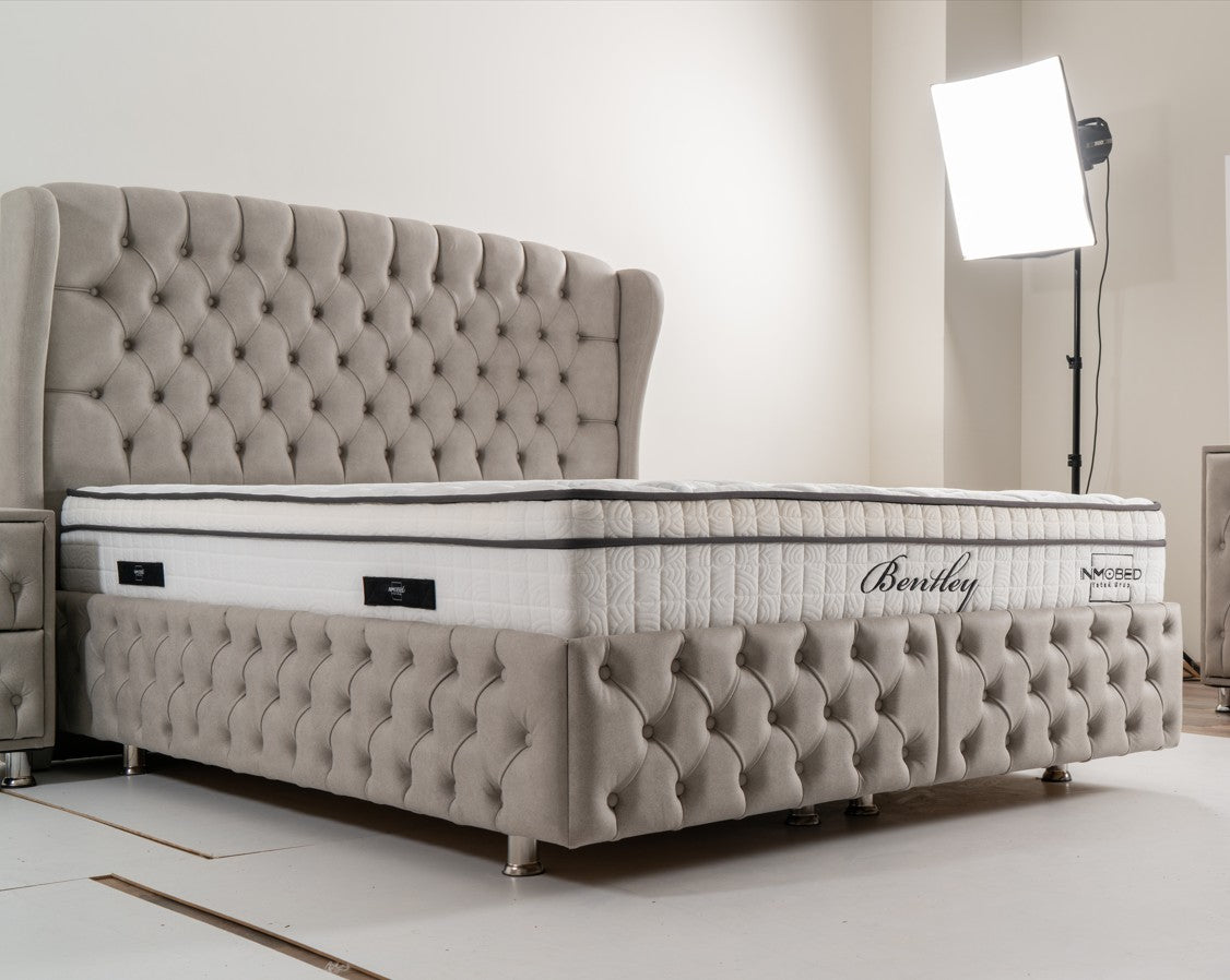 Тапицирано легло «Bentley» + Матрак и табла - с място за съхранение, система за безшумно затваряне