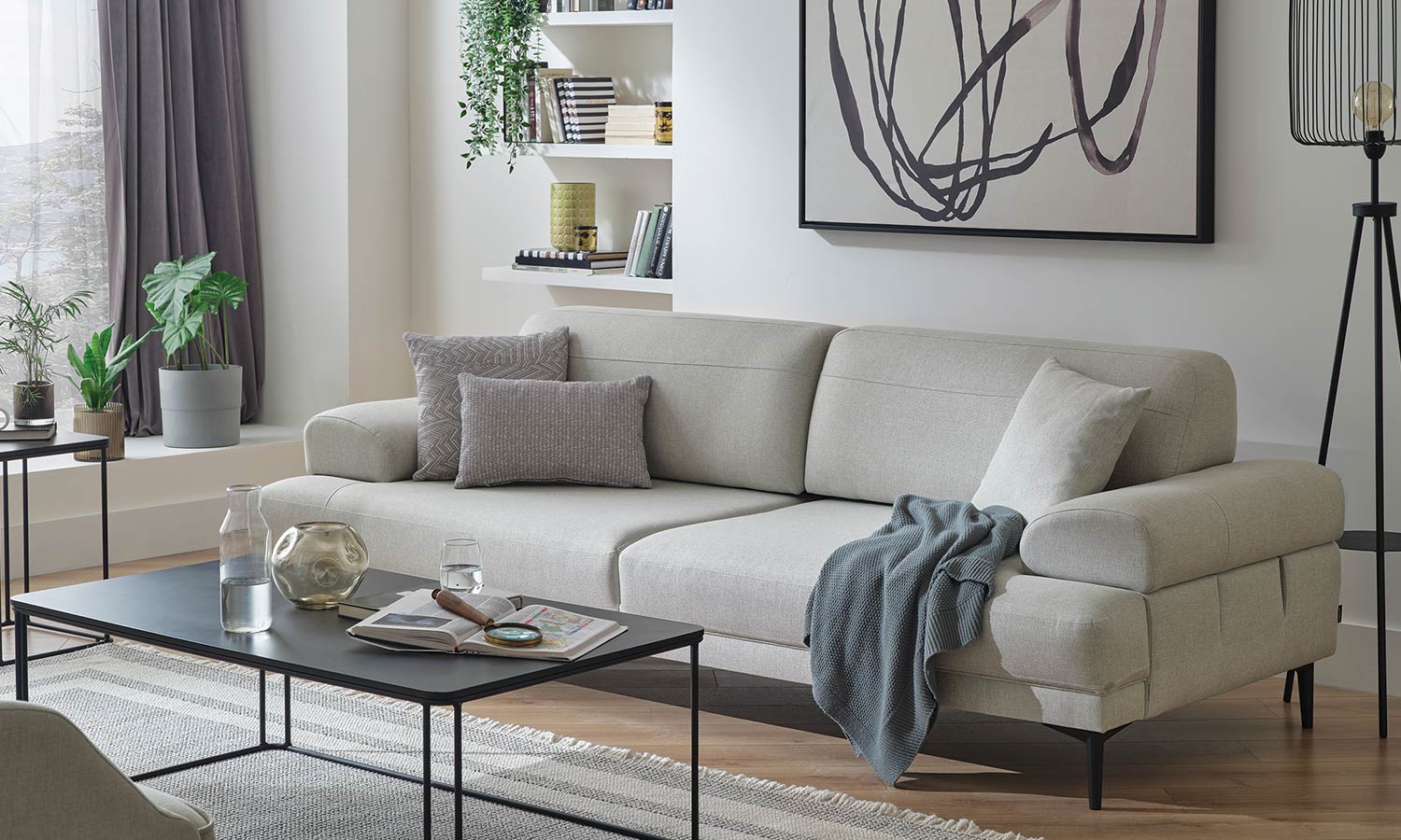 Tриместен разтегателен диван «Brea» + 3 декоративни възглавници, ширина 250см