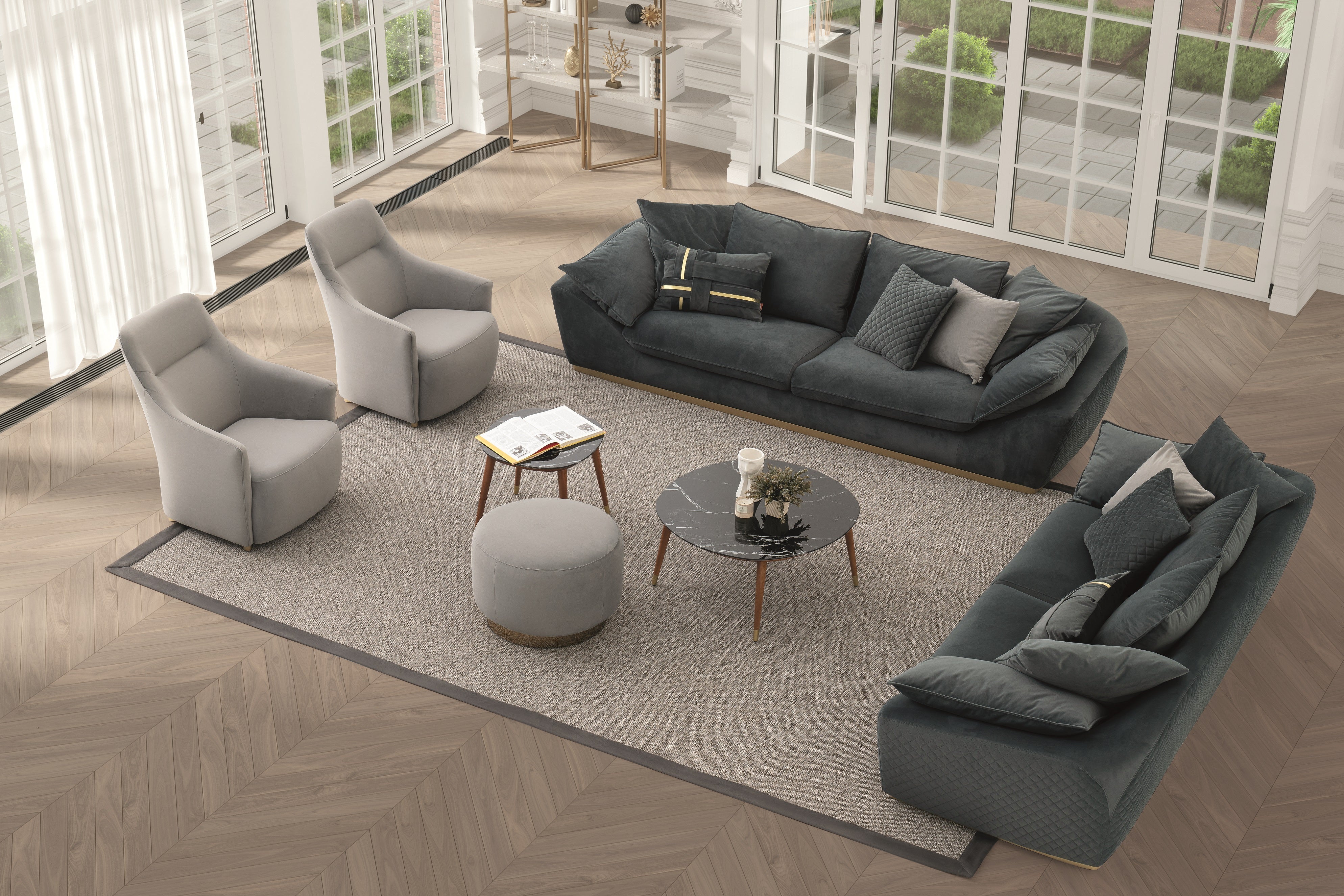 Триместен диван «Bugatti Evo» + 3 декоративни възглавници, ширина 255см