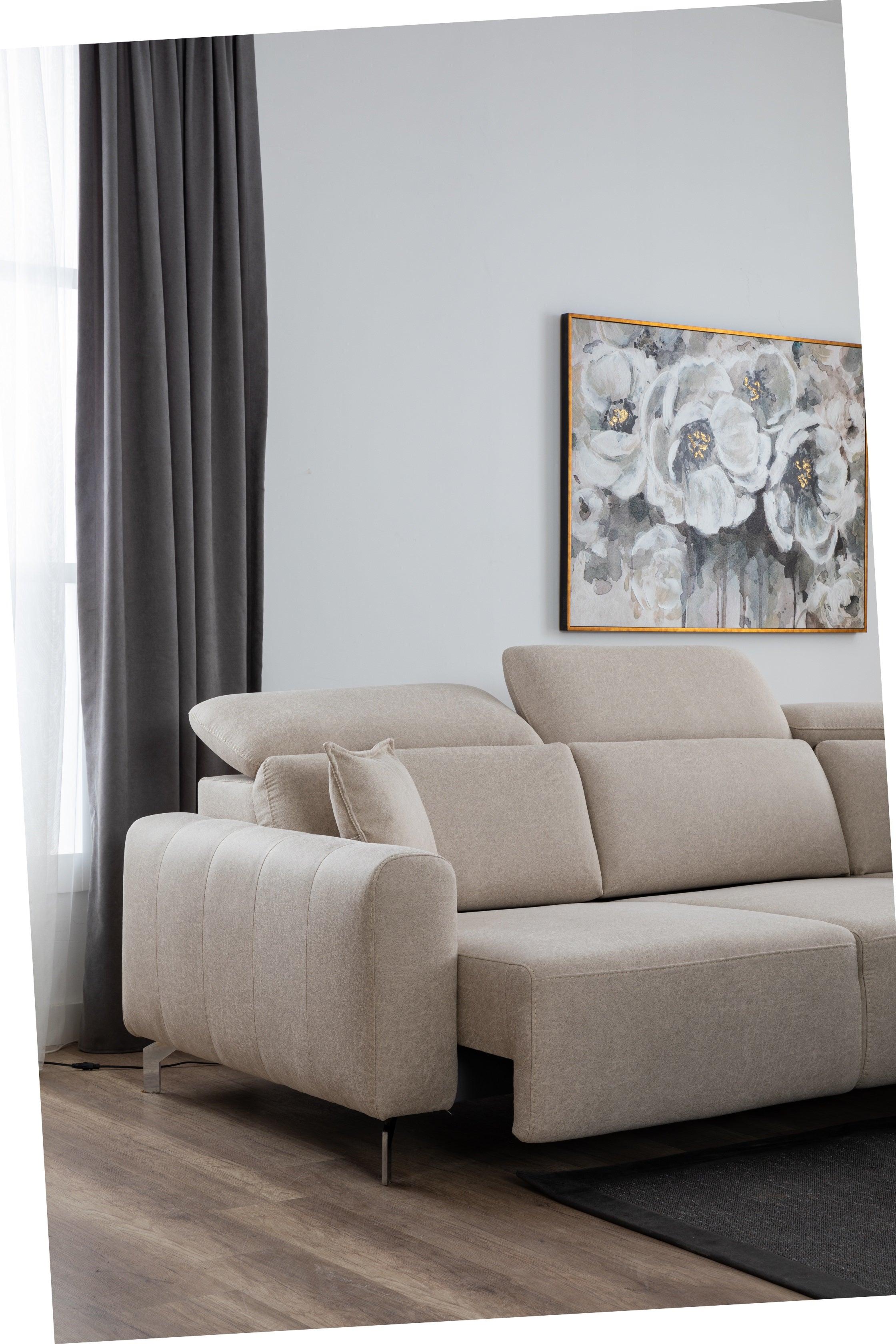 Ъглов разтегателен диван «Burgaz» + електрически механизъм, USB зарядна станция, ширина 370см