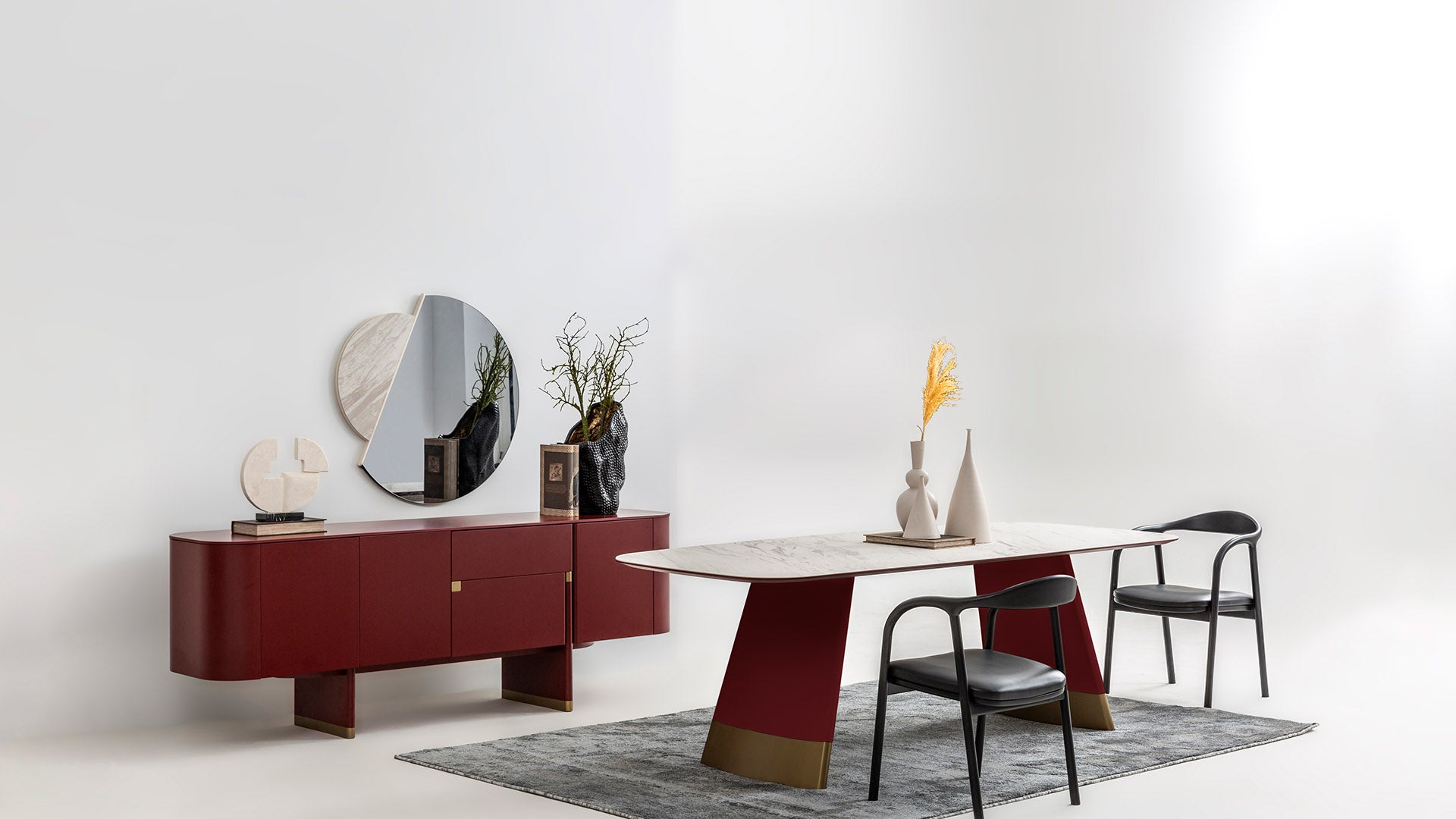 Бюфет «Delta Burgundy» с естествен фурнир, с две чекмеджета, размер 220х79х51см