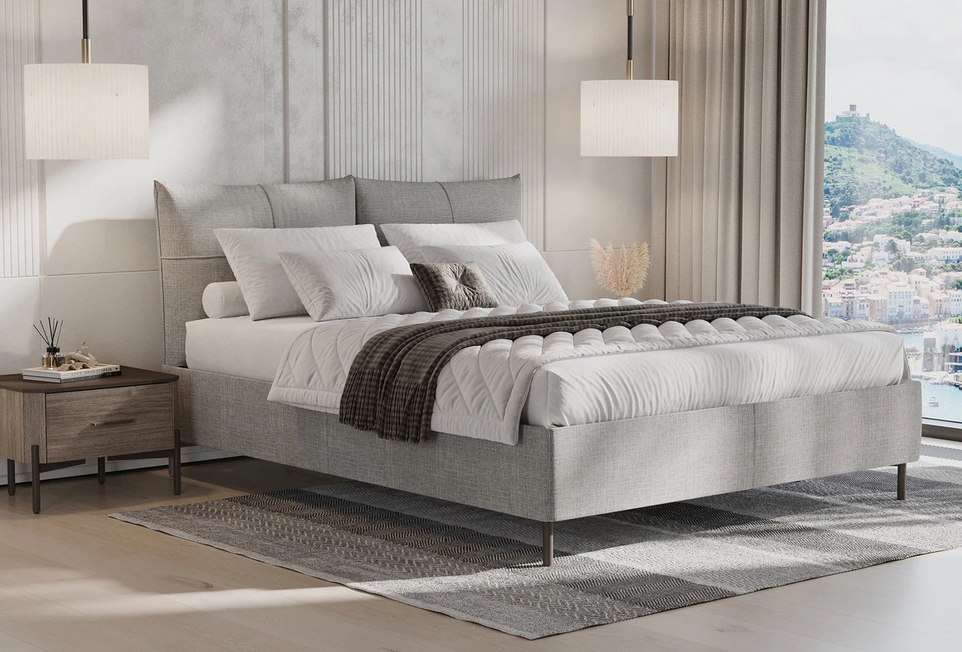 Тапицирано легло «Varena» + табла - с място за съхранение, повдигащ механизъм, система за безшумно затваряне