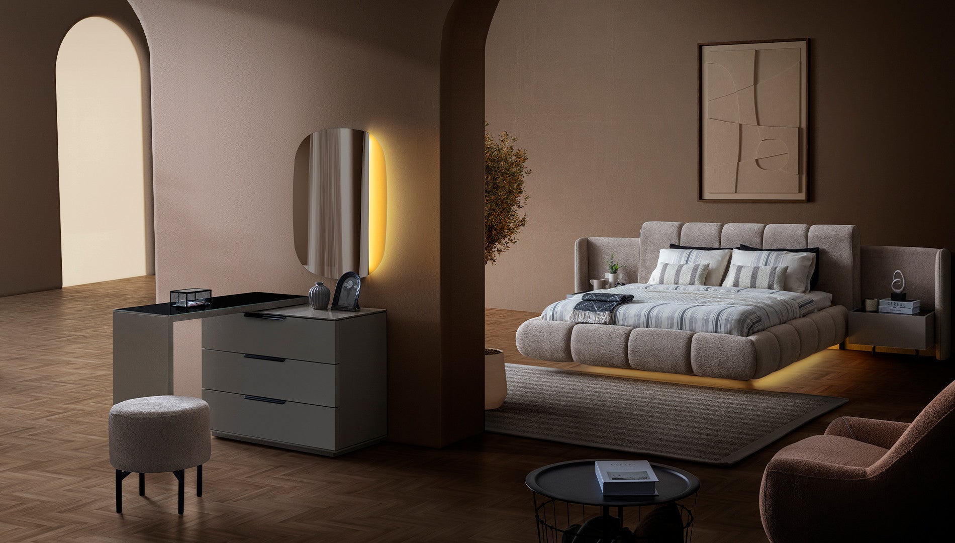 Тапицирано легло «Zenith» с място за съхранение, повдигащ механизъм