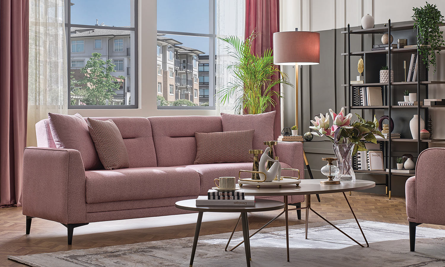 Триместен разтегателен диван «Calis» + 4 декоративни възглавници, ширина 214см