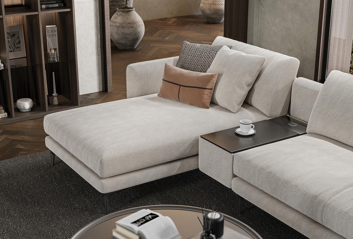 4 готови конфигурации на модулен диван «Parma» + конзола с масичка и USB зарядна станция