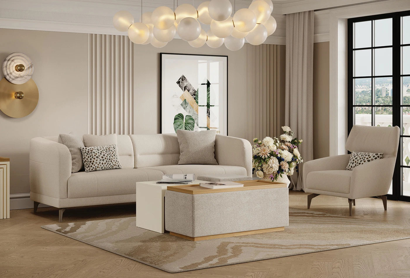 Триместен разтегателен диван «Marsana» + 4 декоративни възглавници, ширина 216см