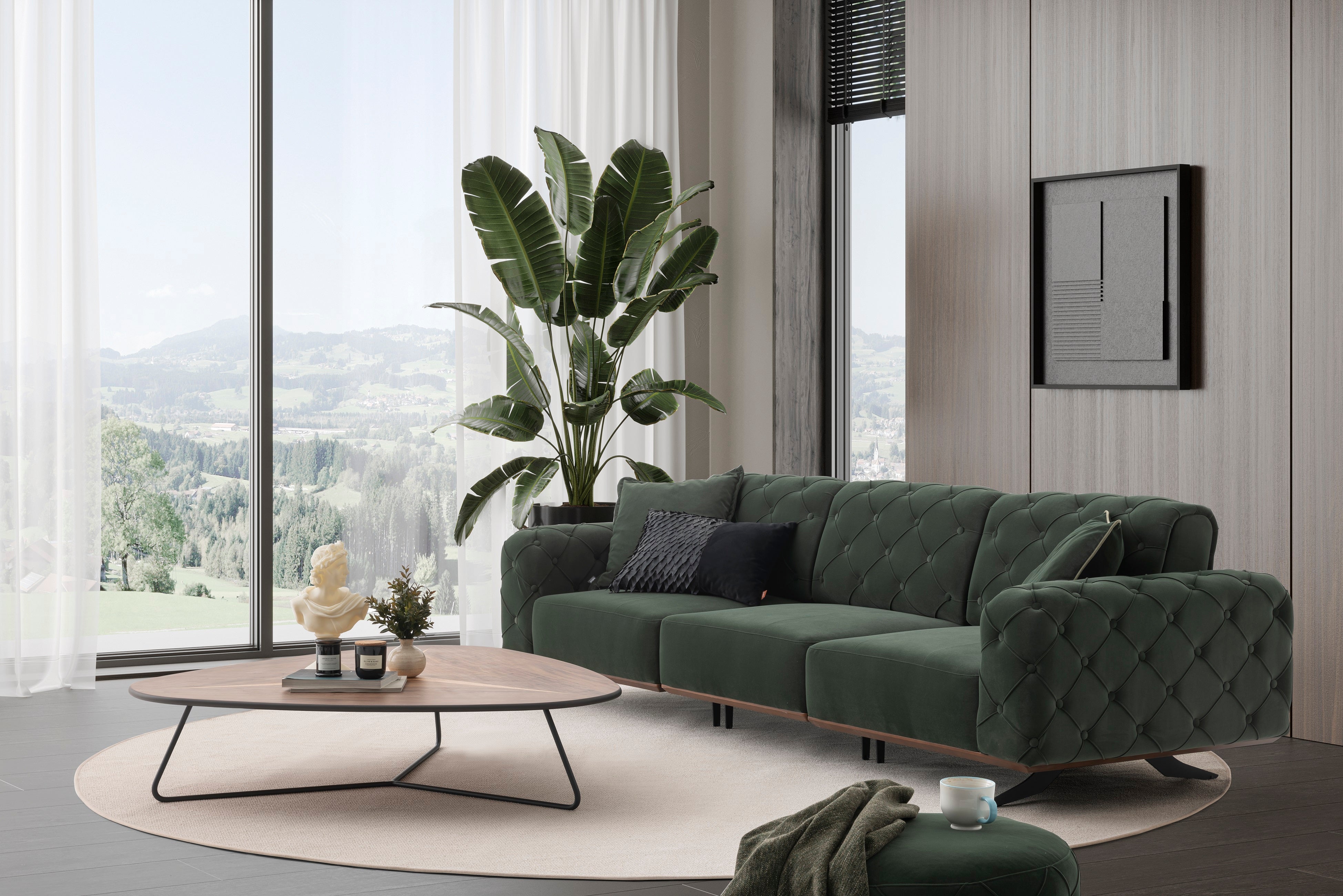 Триместен разтегателен диван «Dallas» - Опция 2, с декоративни възглавници, ширина 298см