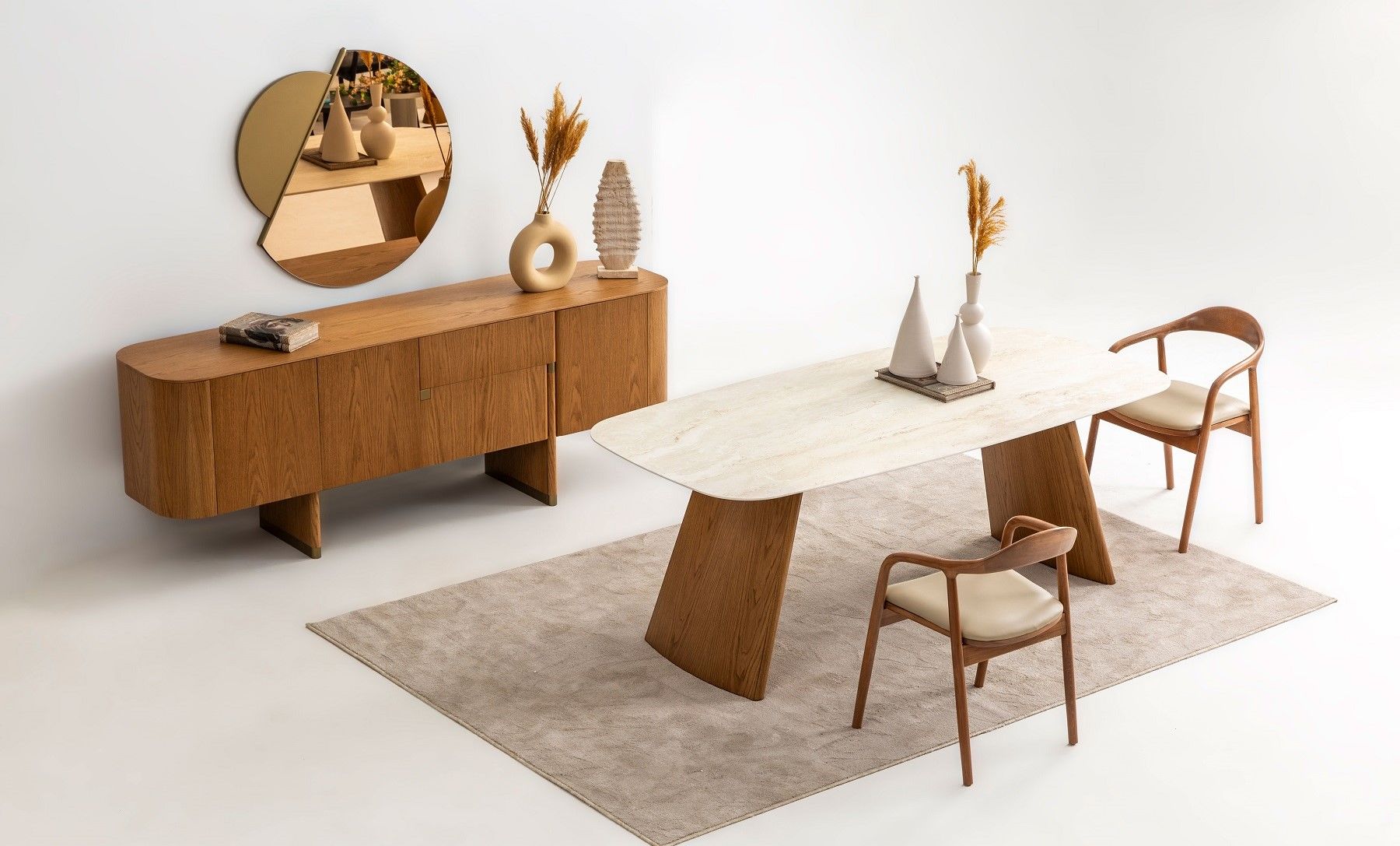 Трапезна маса «Delta Acik Bej» + керамичен плот и естествен фурнир