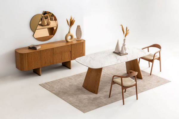 Трапезна маса «Delta Acik Bej» + керамичен плот и естествен фурнир