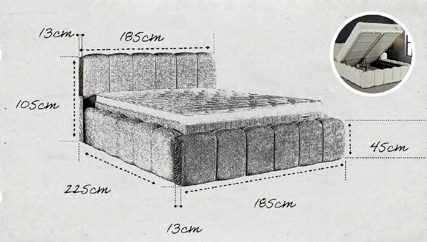 Тапицирано легло «Ceremony» + Матрак и табла - с място за съхранение и система за безшумно затваряне