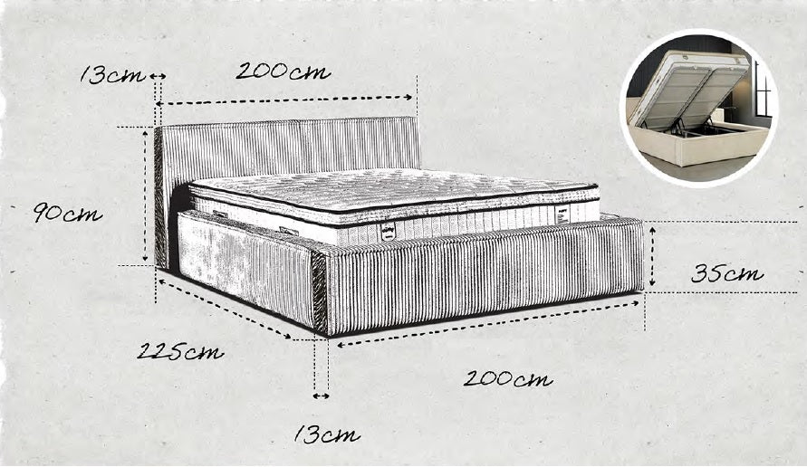 Тапицирано легло «Puffy» + Матрак и табла - с място за съхранение и система за безшумно затваряне