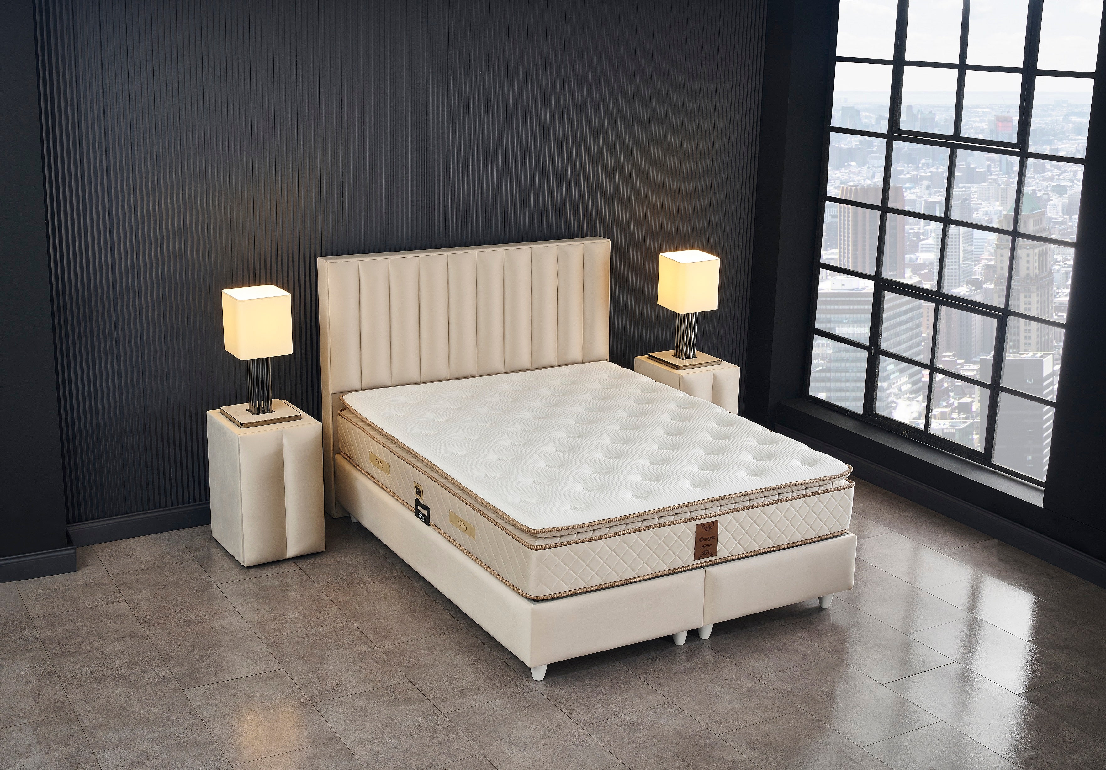 Тапицирано легло «Line» + Матрак и табла - с място за съхранение, повдигащ механизъм, система за безшумно затваряне