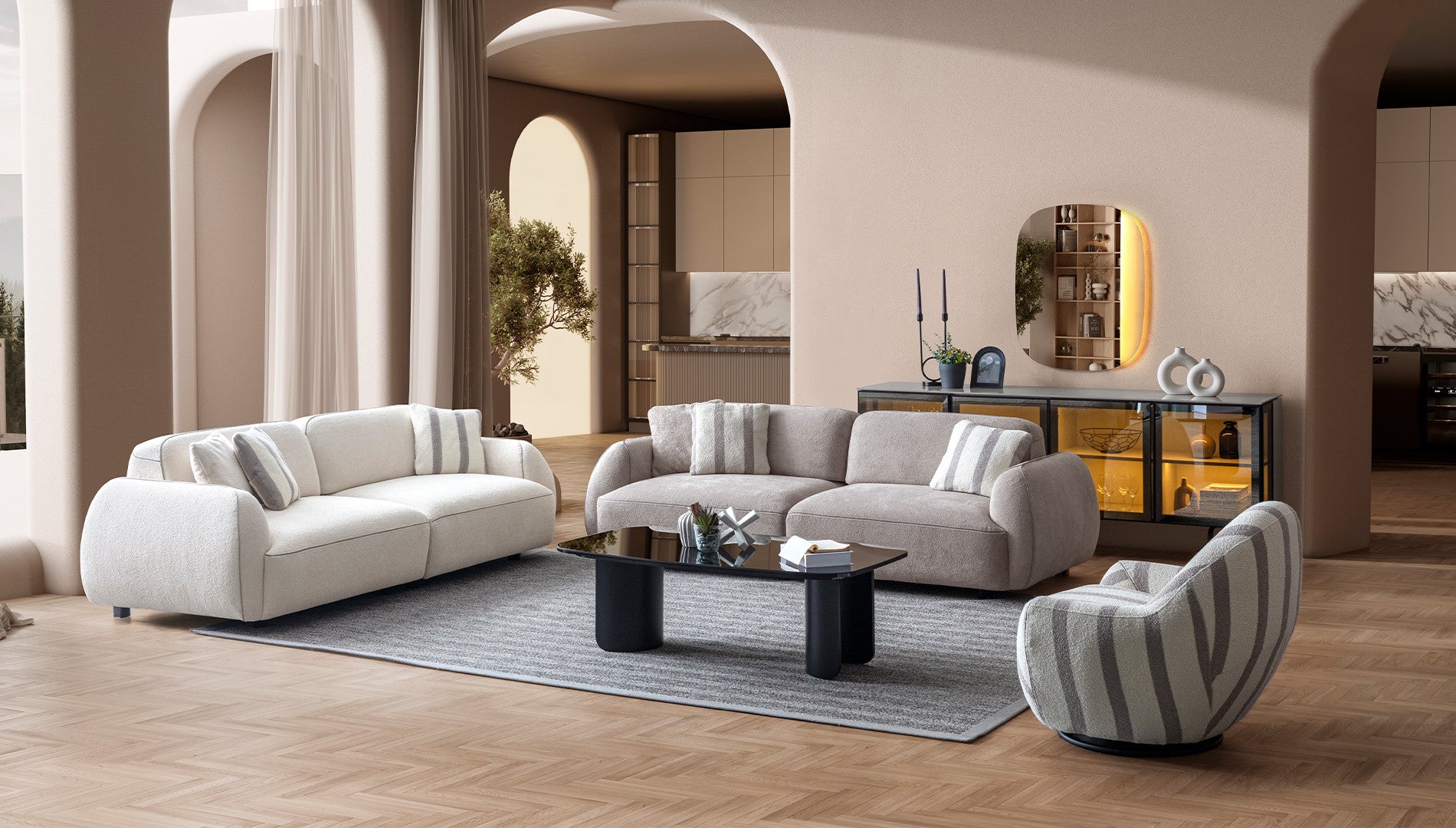 Триместен разтегателен диван «Zenith» + 3 декоративни възглавници, ширина 232см