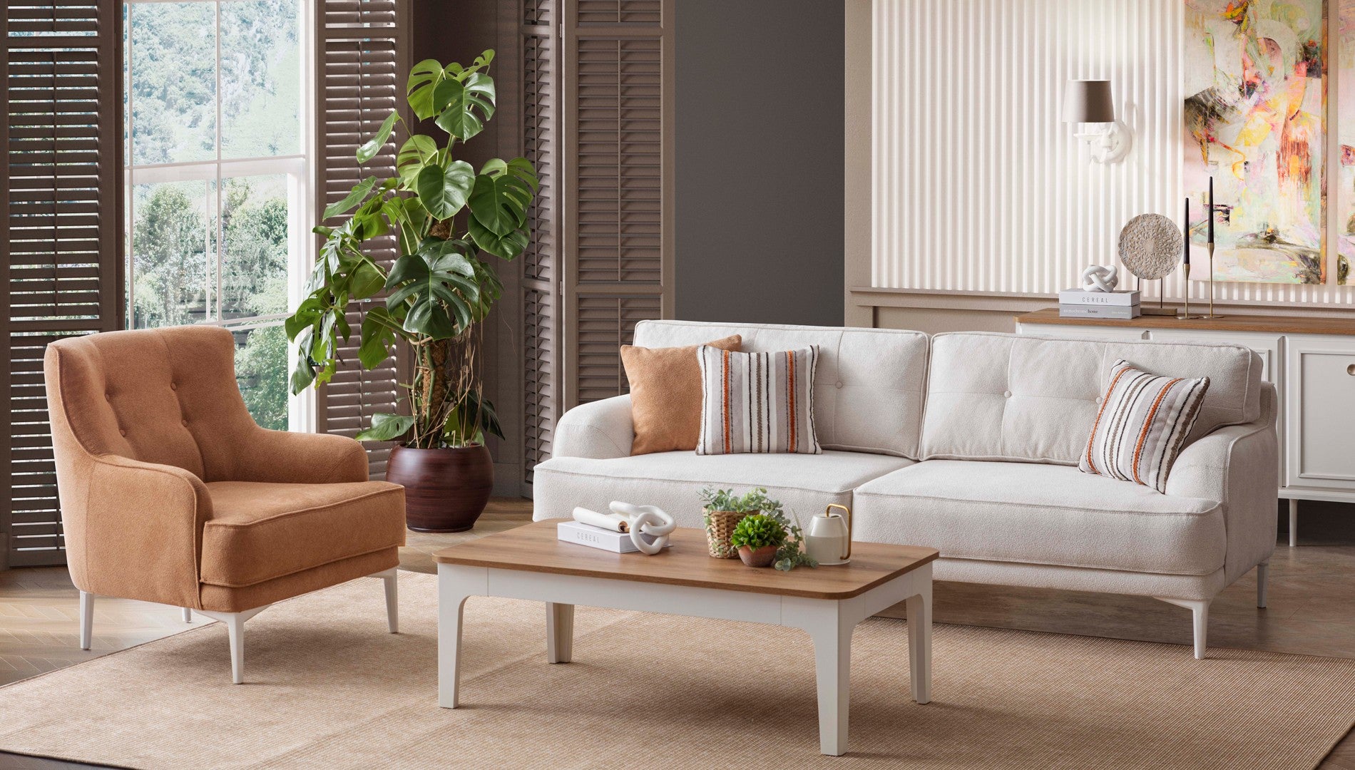 Триместен разтегателен диван «Modern country» + 2 декоративни възглавници, ширина 234см