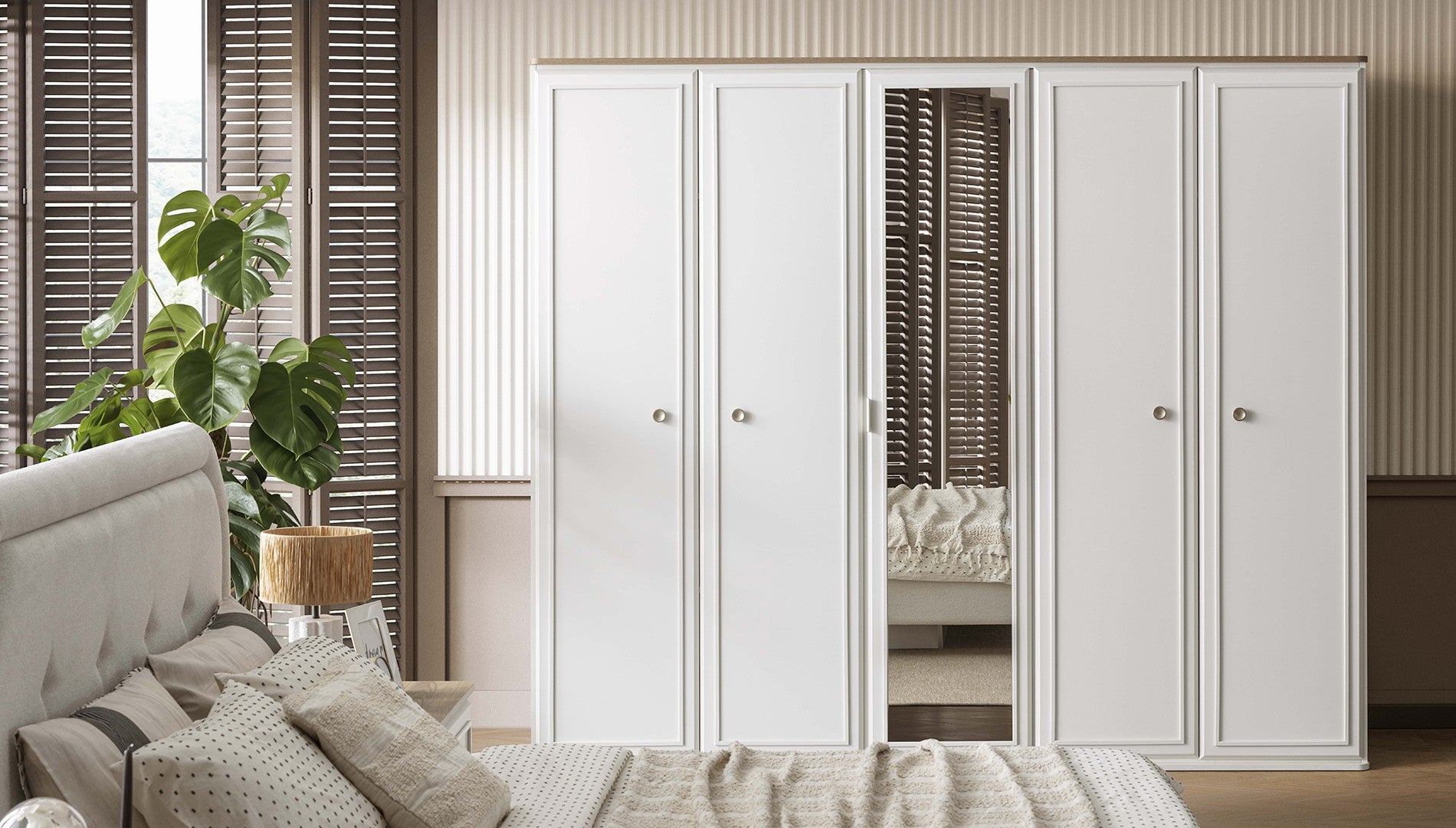 Гардероб «Modern country» с огледална врата, лост за закачалки, рафтове, ширина 226 или 258см