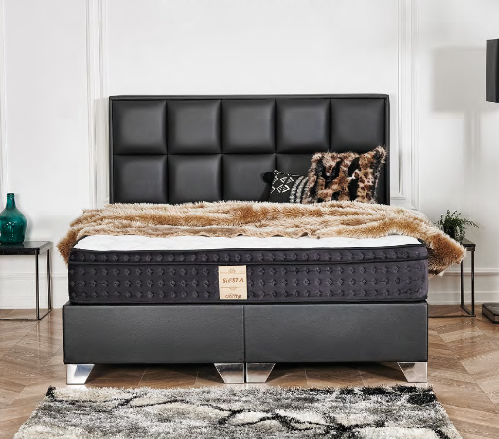 Тапицирано легло «Siesta» + Матрак и табла - с място за съхранение и система за безшумно затваряне