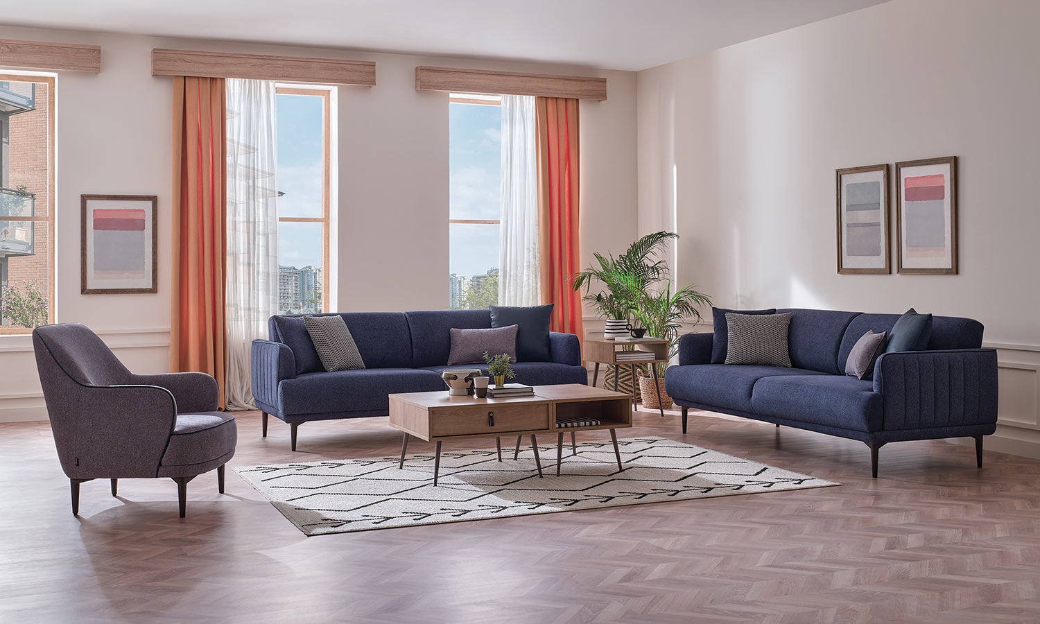 Tриместен разтегателен диван «Helis» + 4 декоративни възглавници, ширина 215см